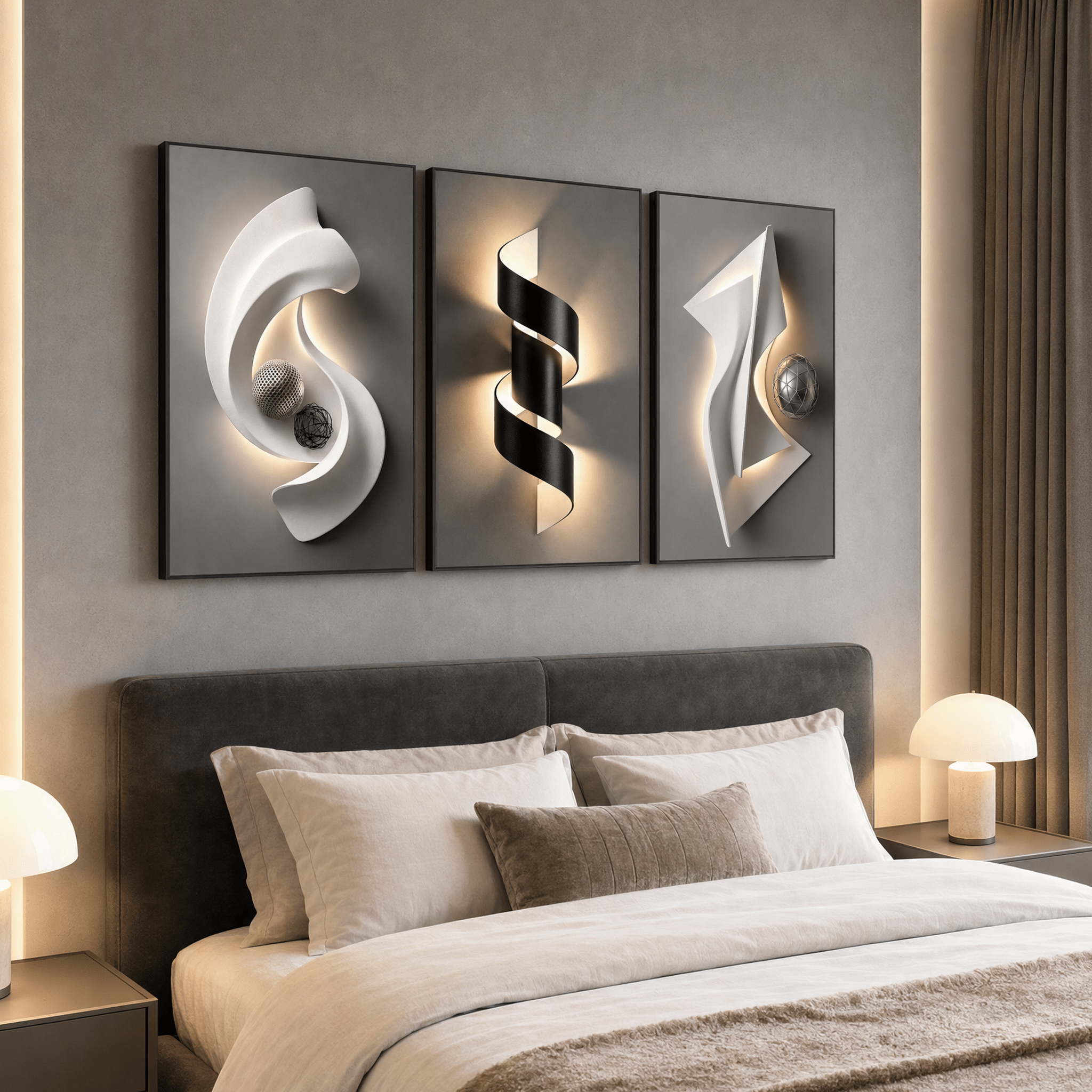 Architectural Crystal Coating Wall Art Set of 3, Large Geometric Canvas Wall Decor for Living Room