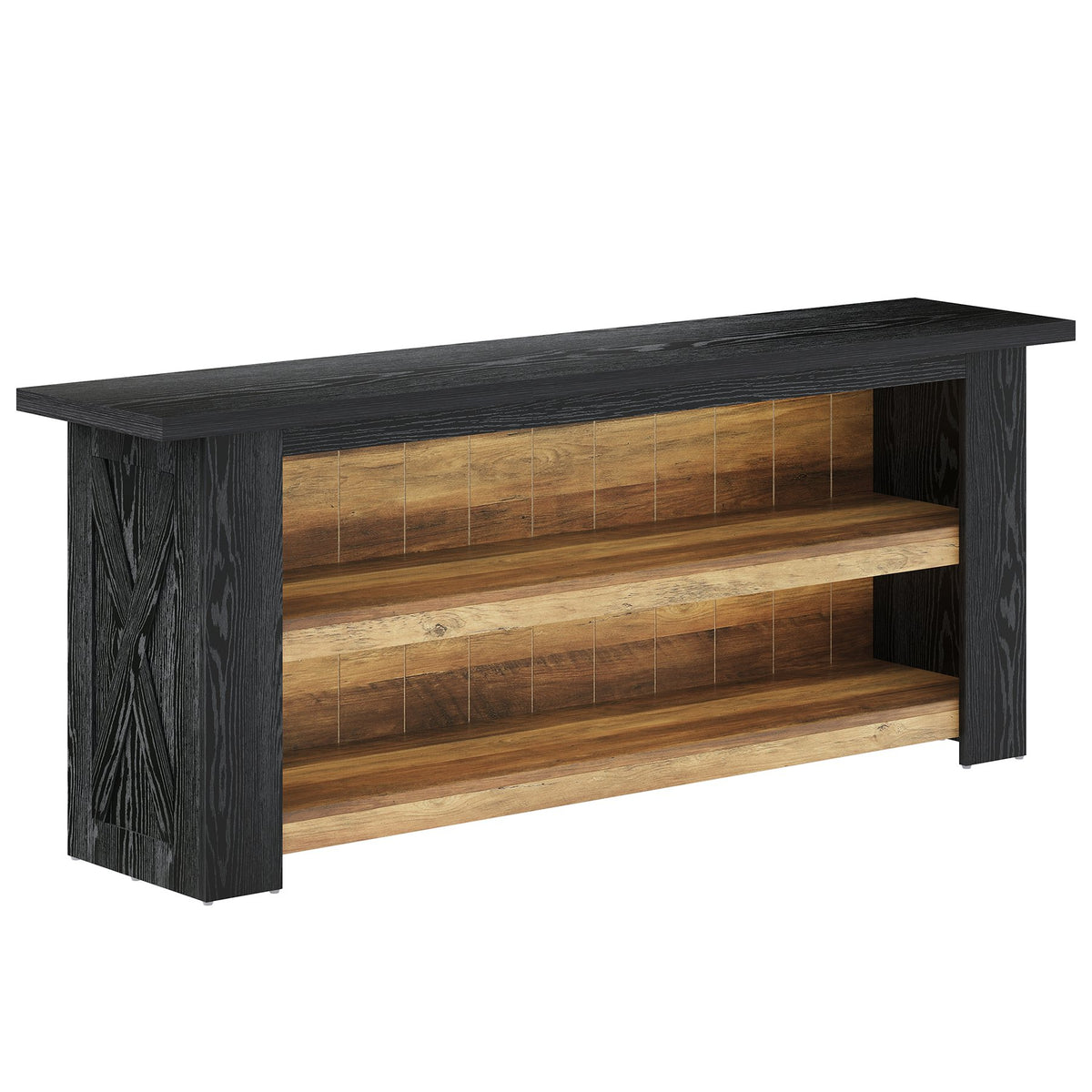 63-Inch Farmhouse TV Stand with X-Shaped Side Panels, Black Entertainment Center for Living Room