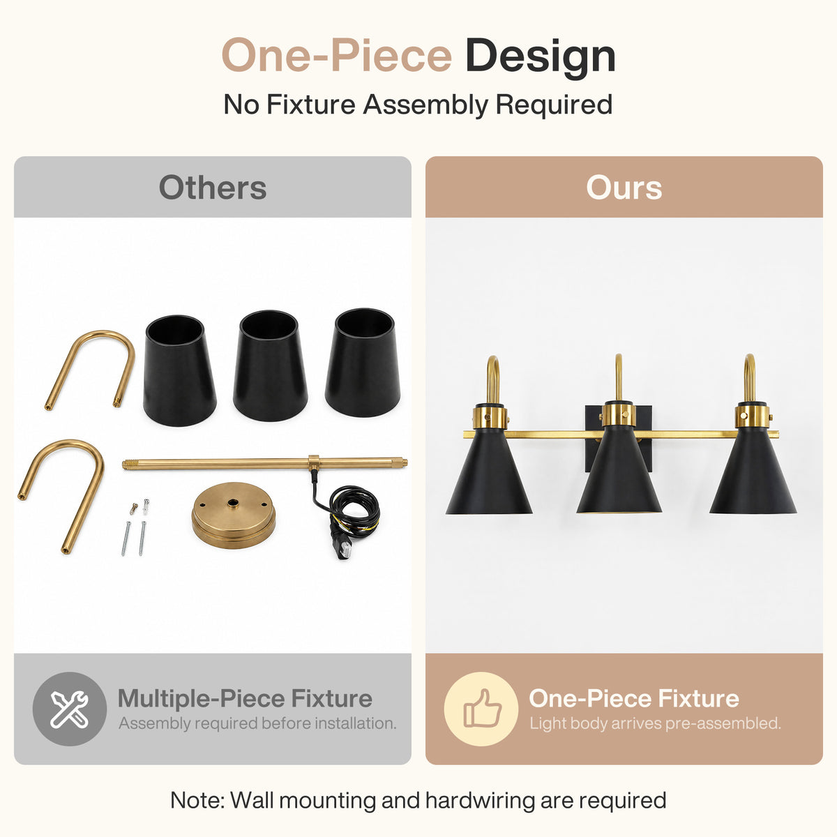 Tribesigns 3-Light Bathroom Vanity Light Black Gold Wall Sconce E12 Base