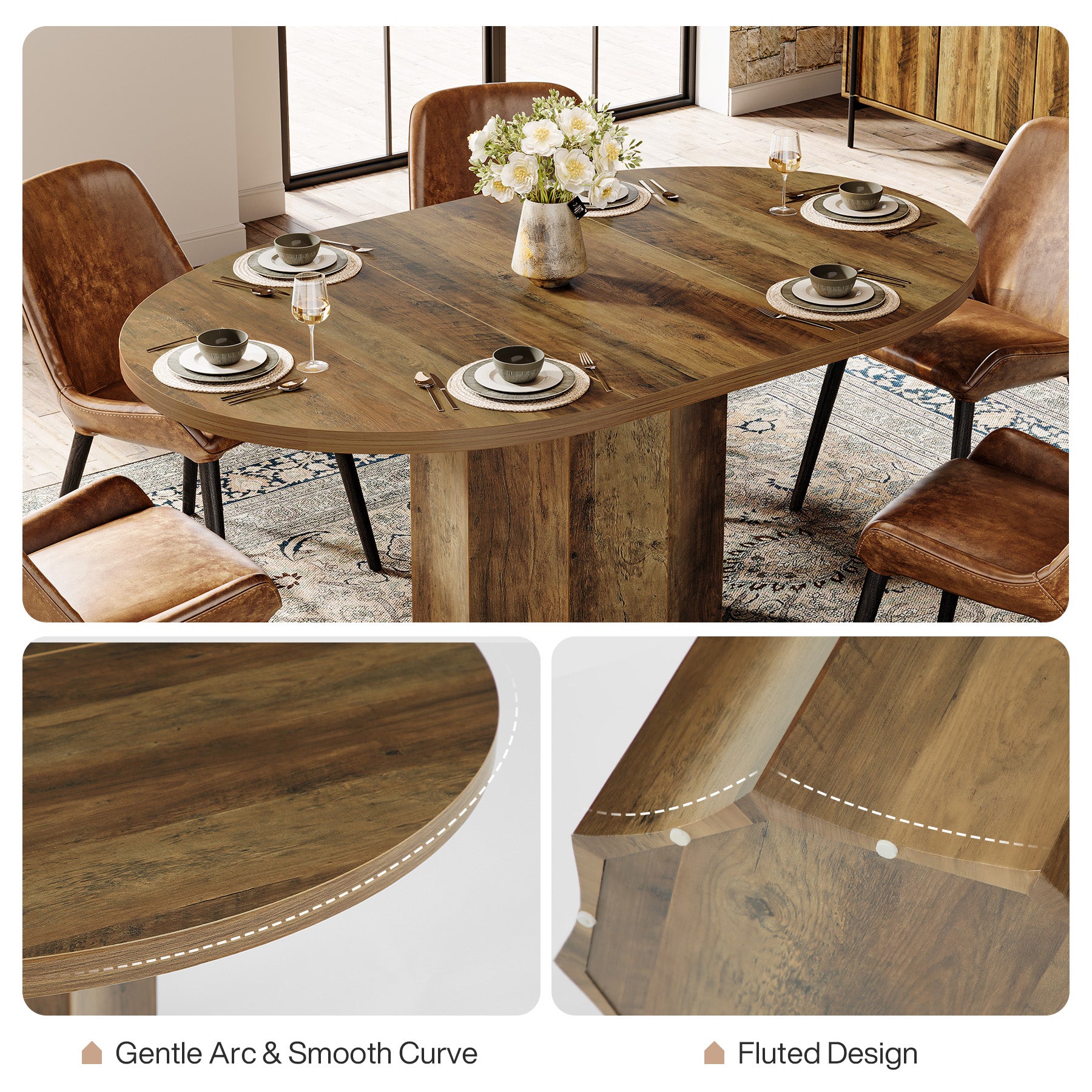 Oval Dining Table for 4-6 People, 55" Kitchen Table with Rounded Edge Tabletop