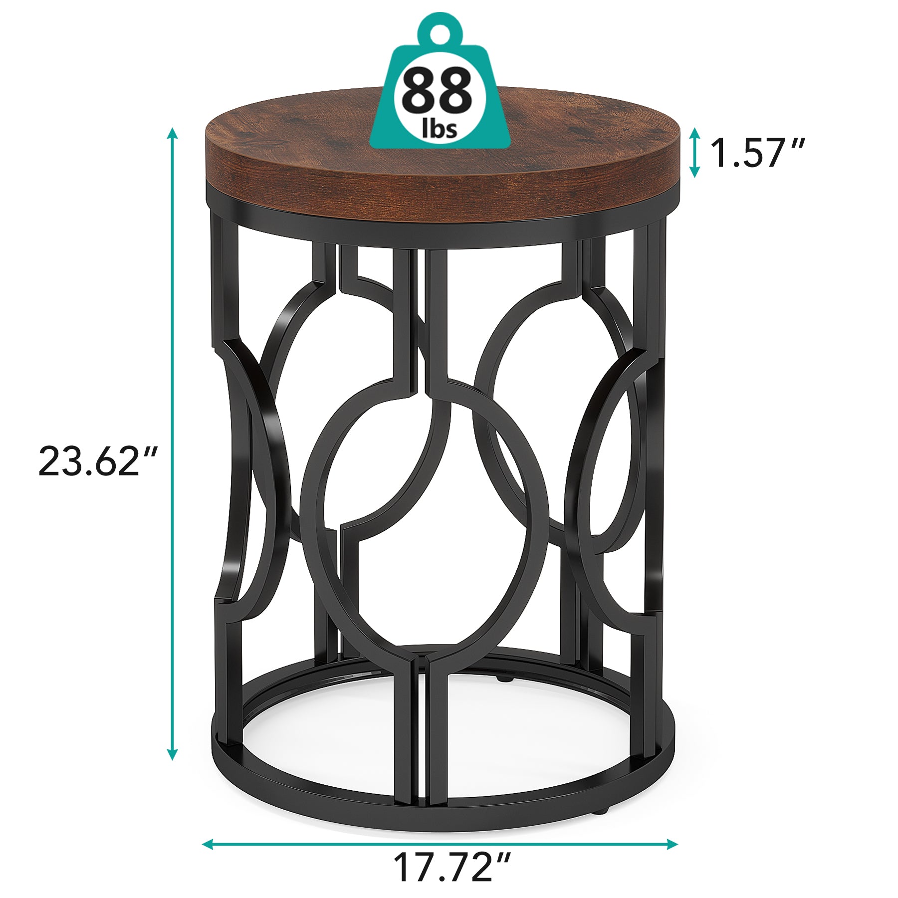 Small Round End Table, Industrial Metal Frame Side Table for Living Room & Bedroom
