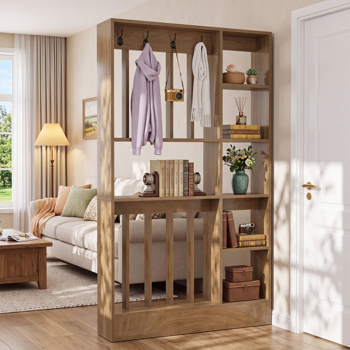 70.9" Room Divider with Shelves, Freestanding Wall Partition for Living Room, Bedroom