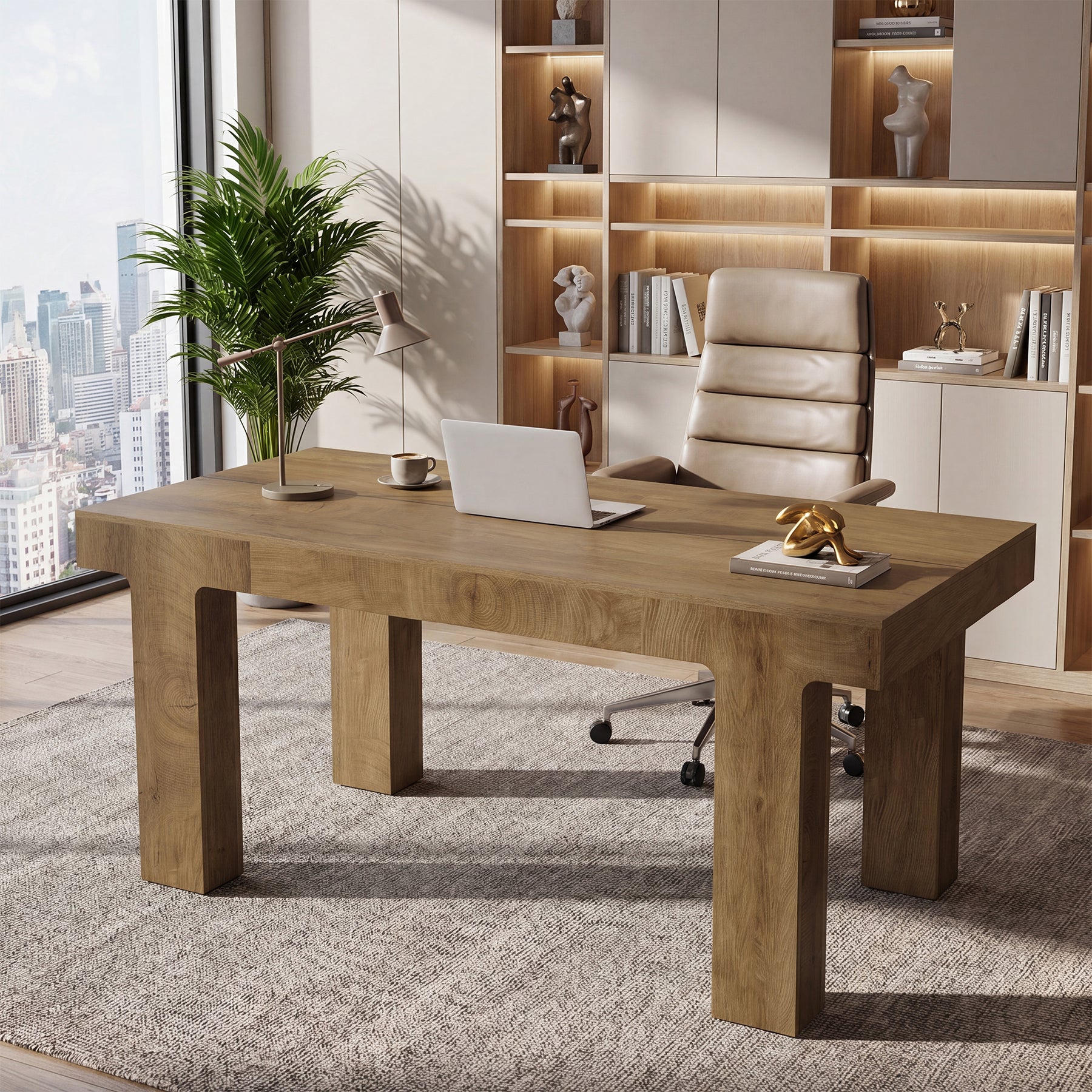 63" Executive Desk, Modern Computer Desk with Curved Edge for Home Office