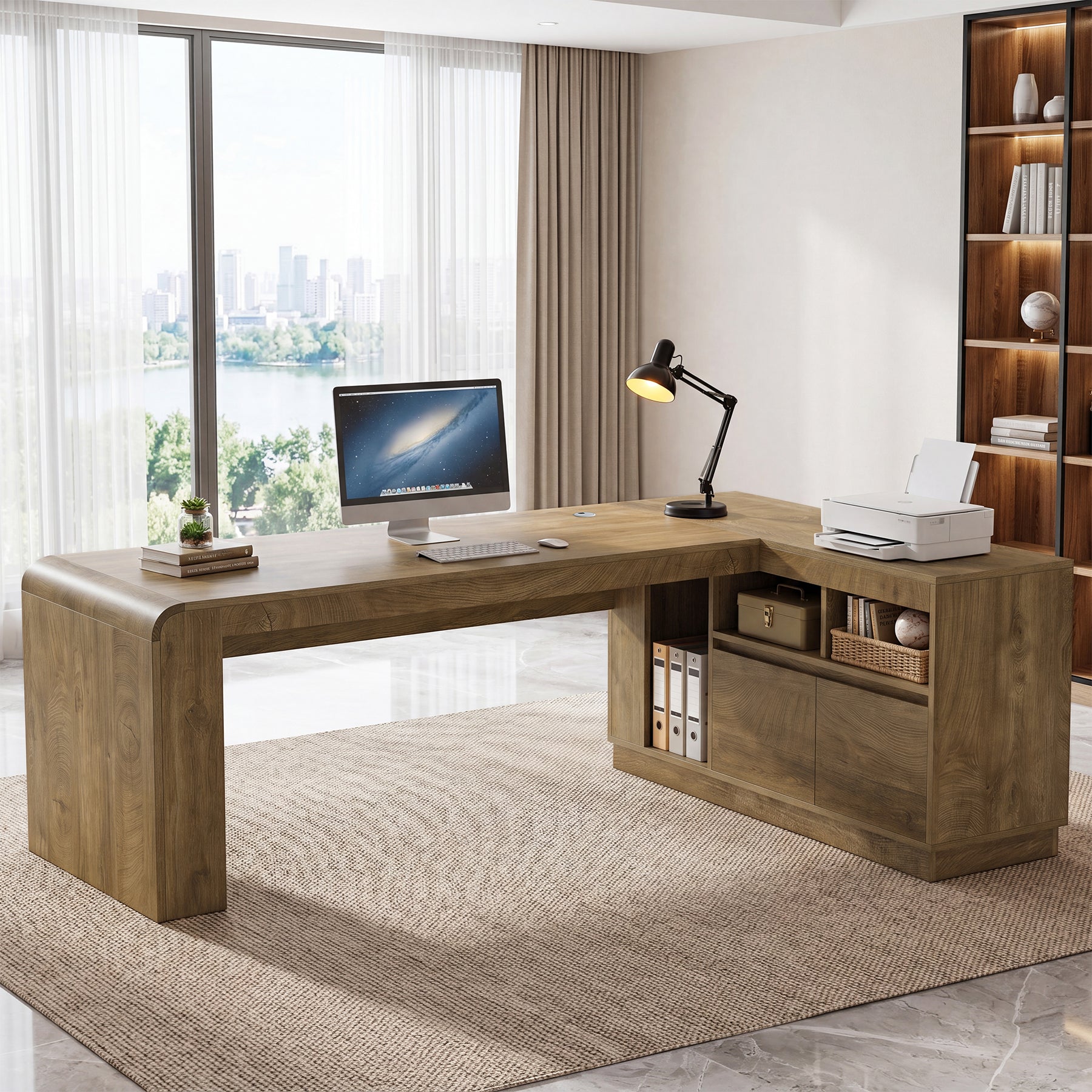 78.74" L-Shaped Executive Desk, Corner Computer Desk with Storage Cabinet for Home Office