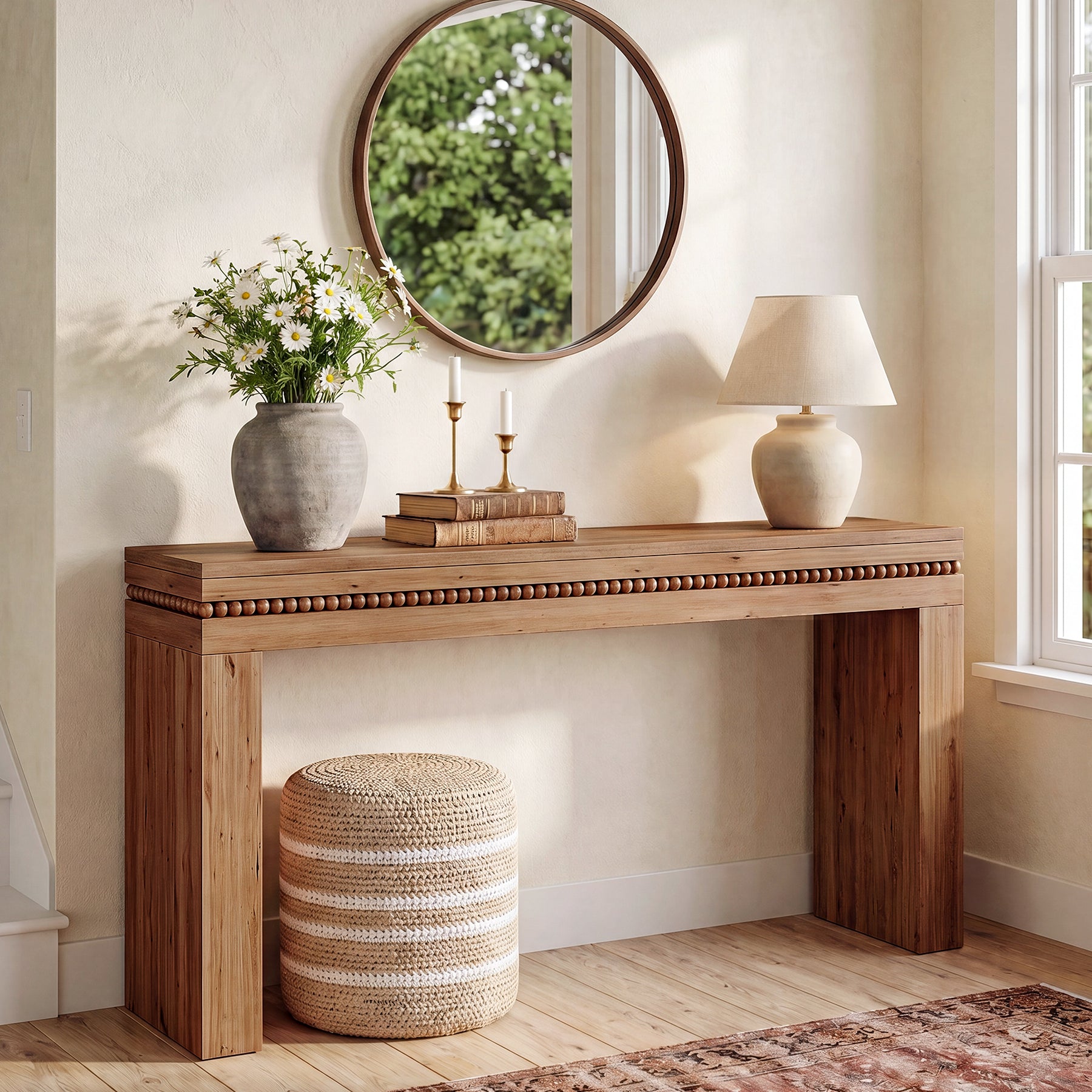 63" Solid Wood Console Table, Mid-Century Sofa Table Behind the Couch for Hallway Foyer
