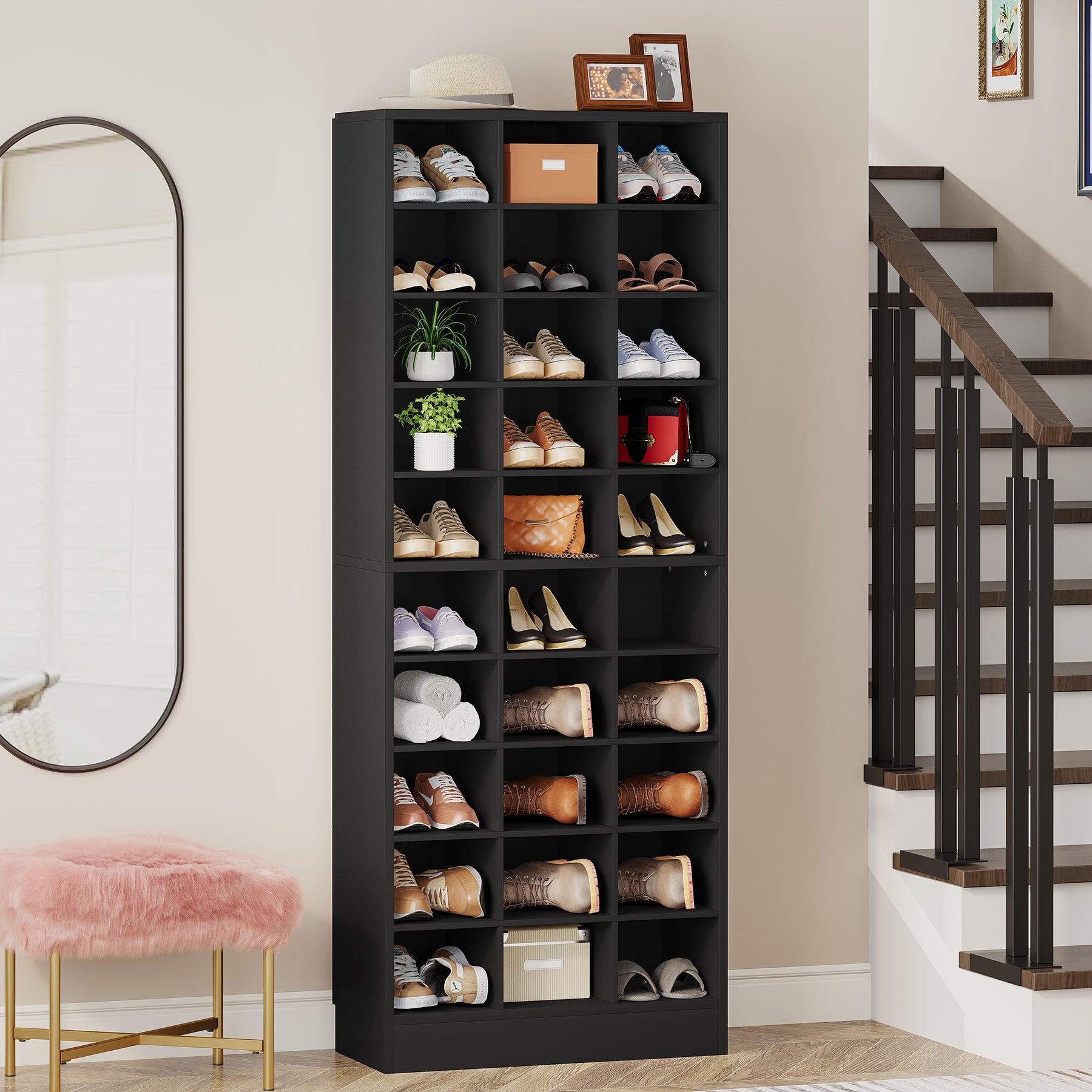 10-Tier Shoe Cabinet, Wooden Shoe Storage Rack with 30 Cubbies