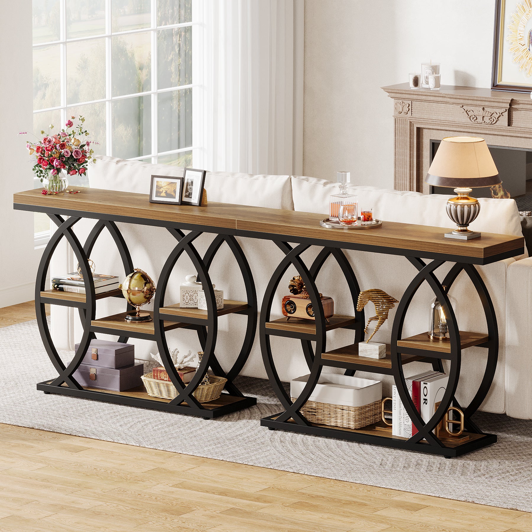 39.4" Console Table, Industrial 4-Tier Sofa Table Entryway Table with Storage Shelves