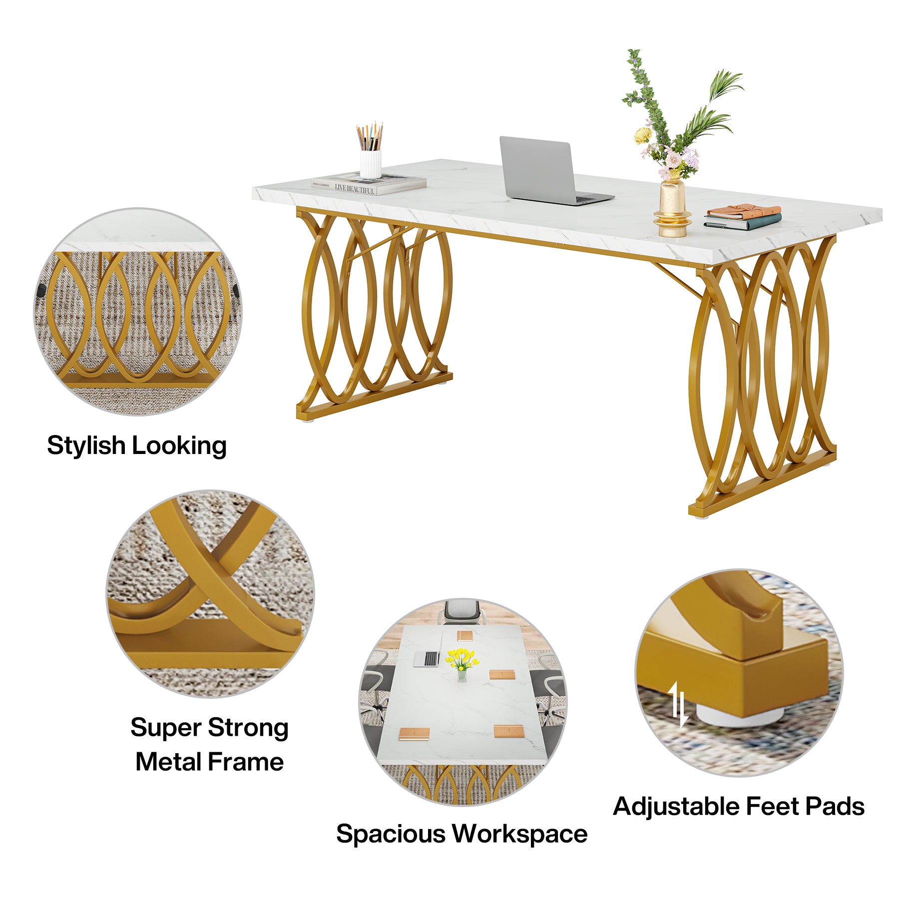 63" Executive Desk, Modern Computer Desk Conference Room Table Tribesigns