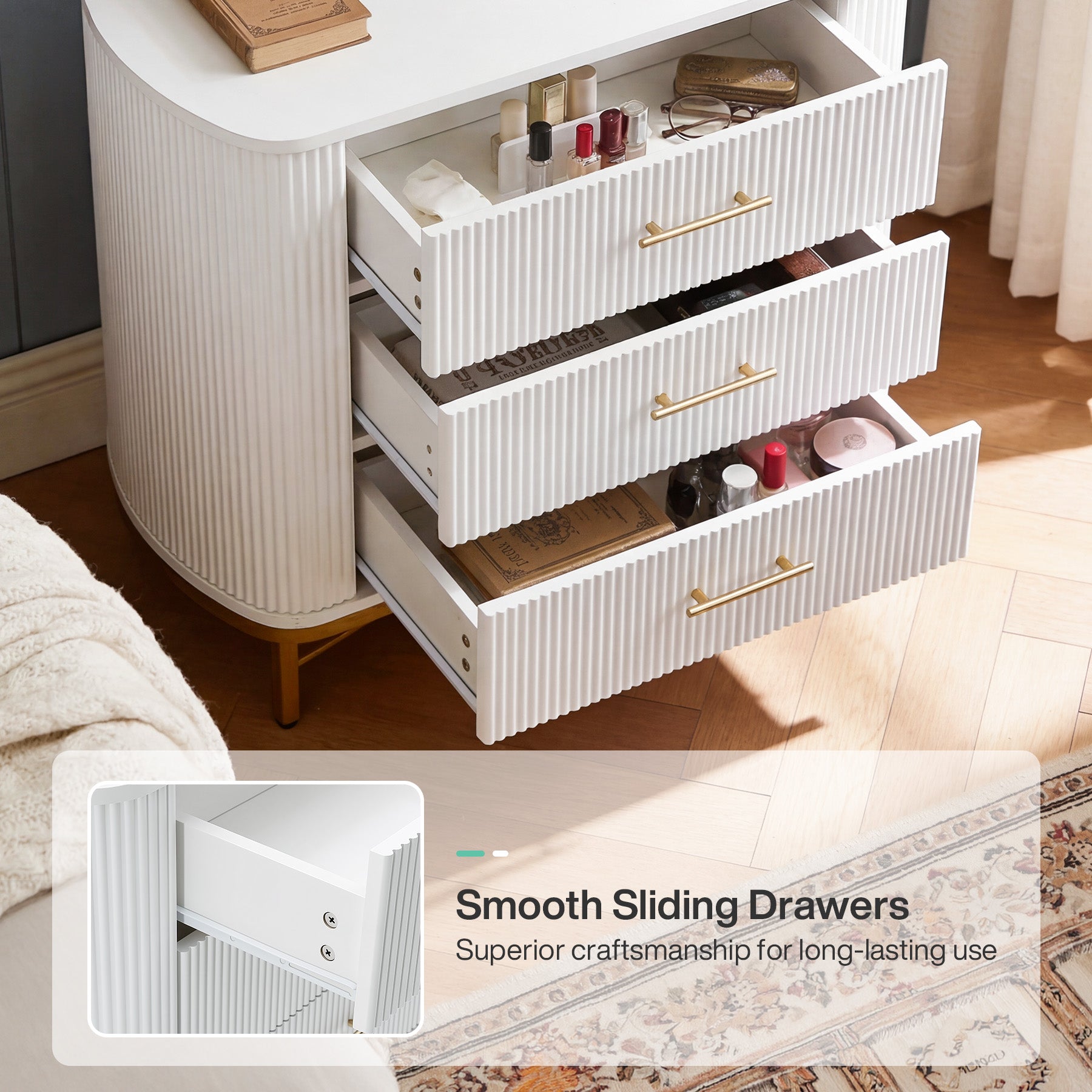 31.5” W Nightstand with 3 Drawers, Modern Bedside Table for Bedroom