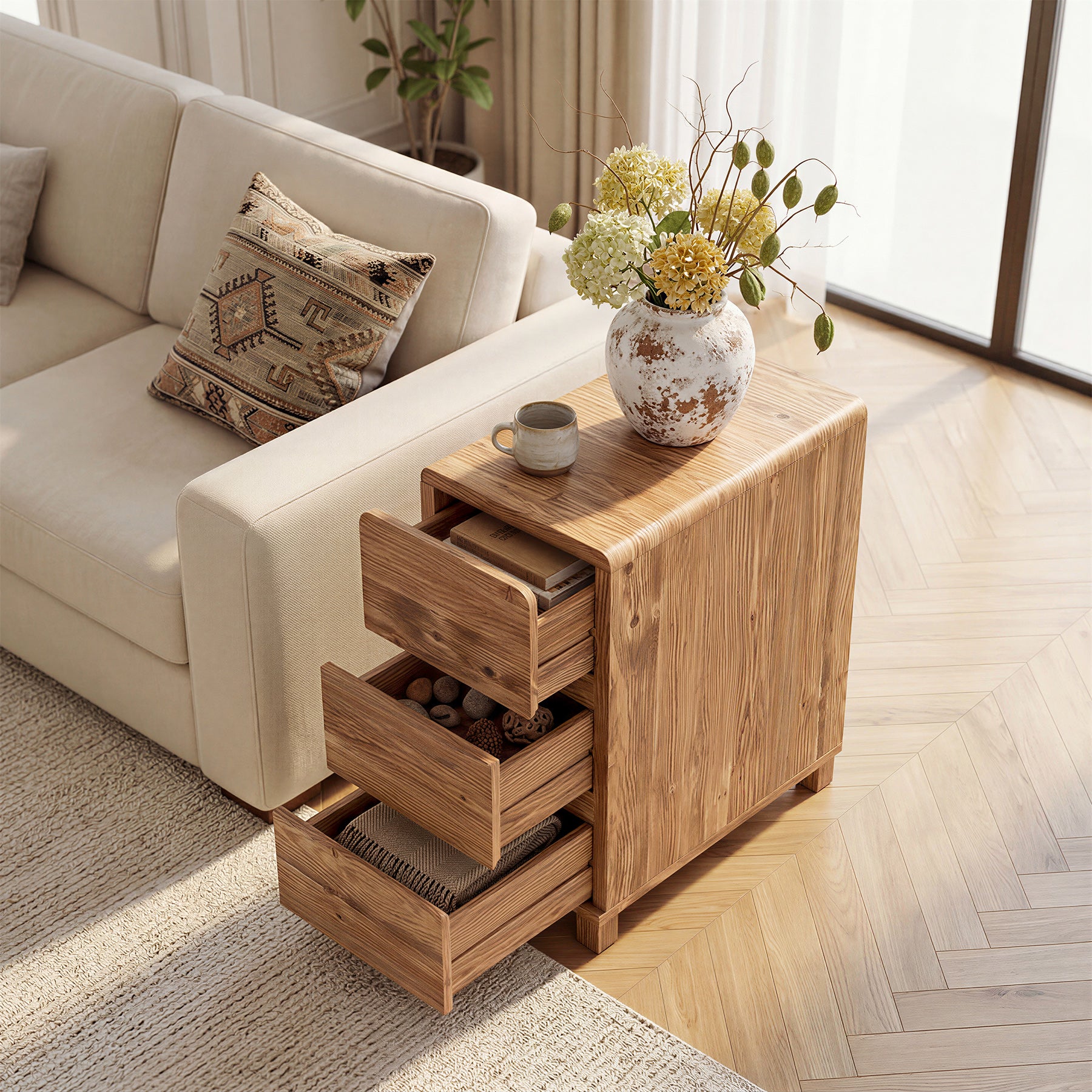 Tribesigns 3-Drawer Side Table, Solid Wood End Table for Living Room