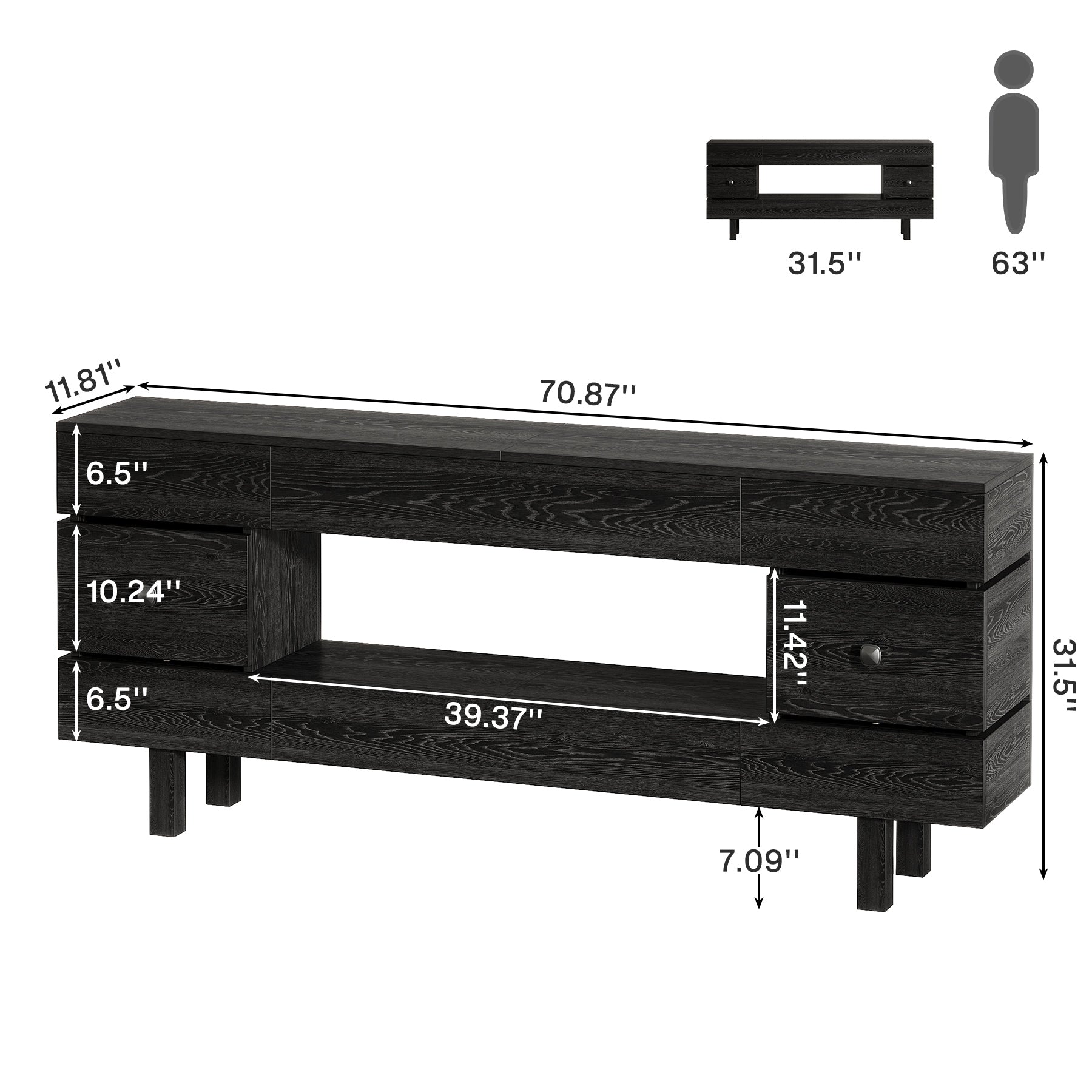 70.8" Console Table, Farmhouse 2-Tier Entryway Table with Display Shelf