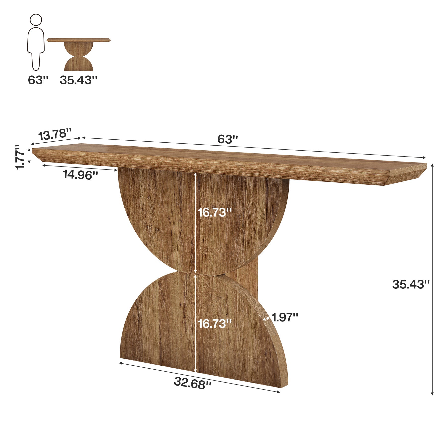 63" Console Table, Narrow Entryway Table with Unique Sturdy Base