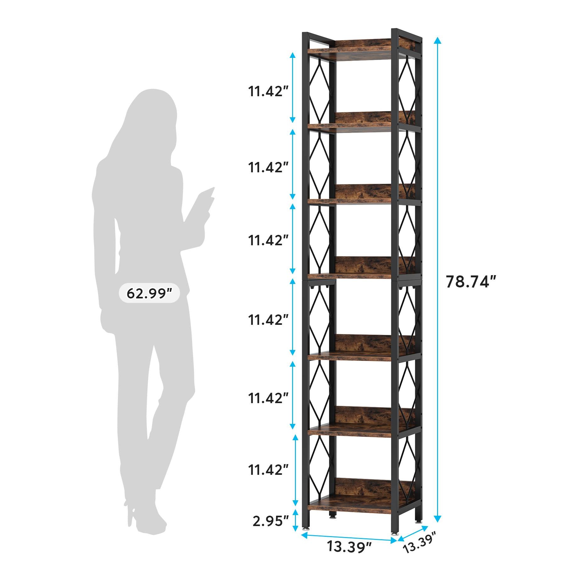 7 - Tier Corner Shelf, 78.7" Narrow Bookshelf Corner Bookcase Tribesigns