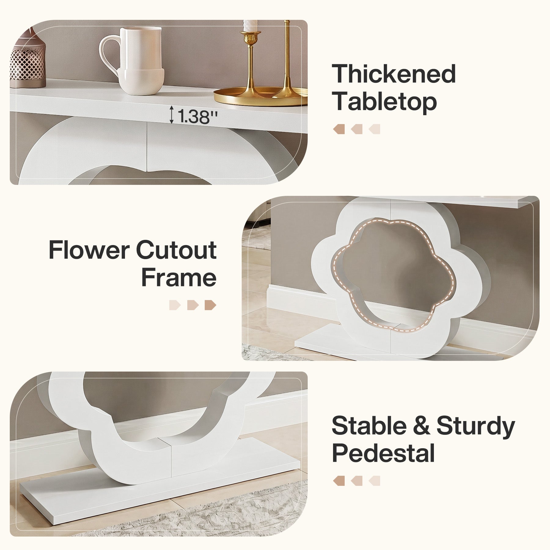 39.4" Console Table, Modern Entryway Sofa Table with Flower Cutout Base