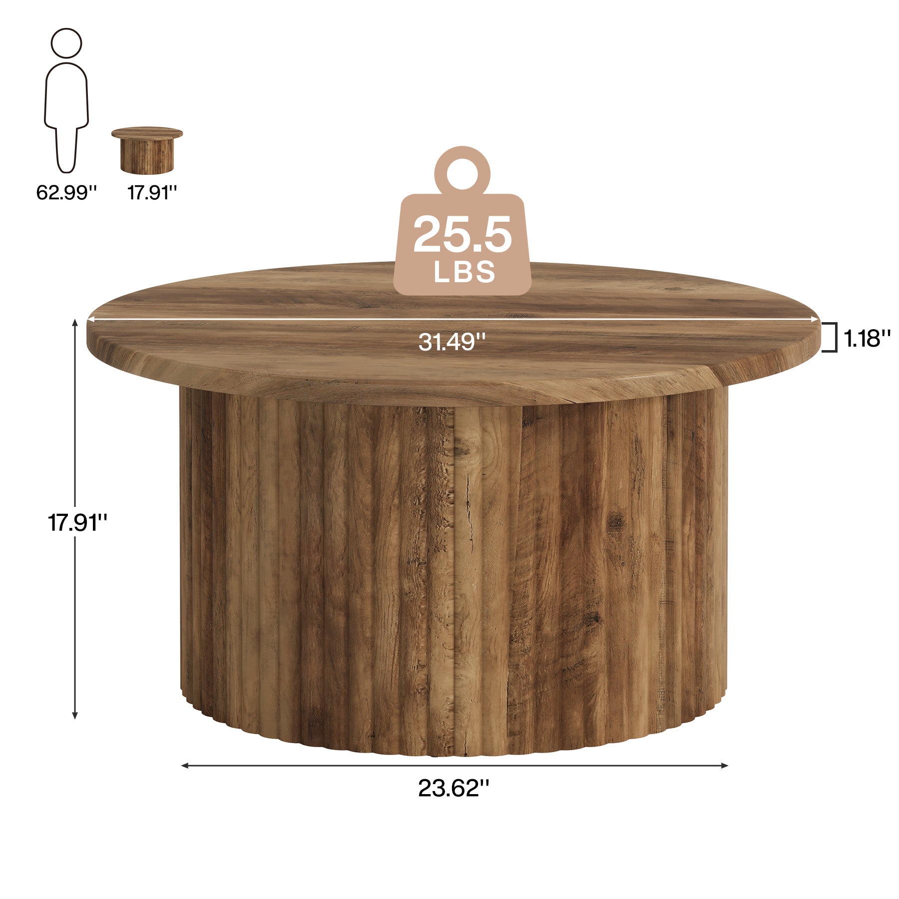 31.5" Coffee Table, Farmhouse Circle Center Table Sofa Side Table