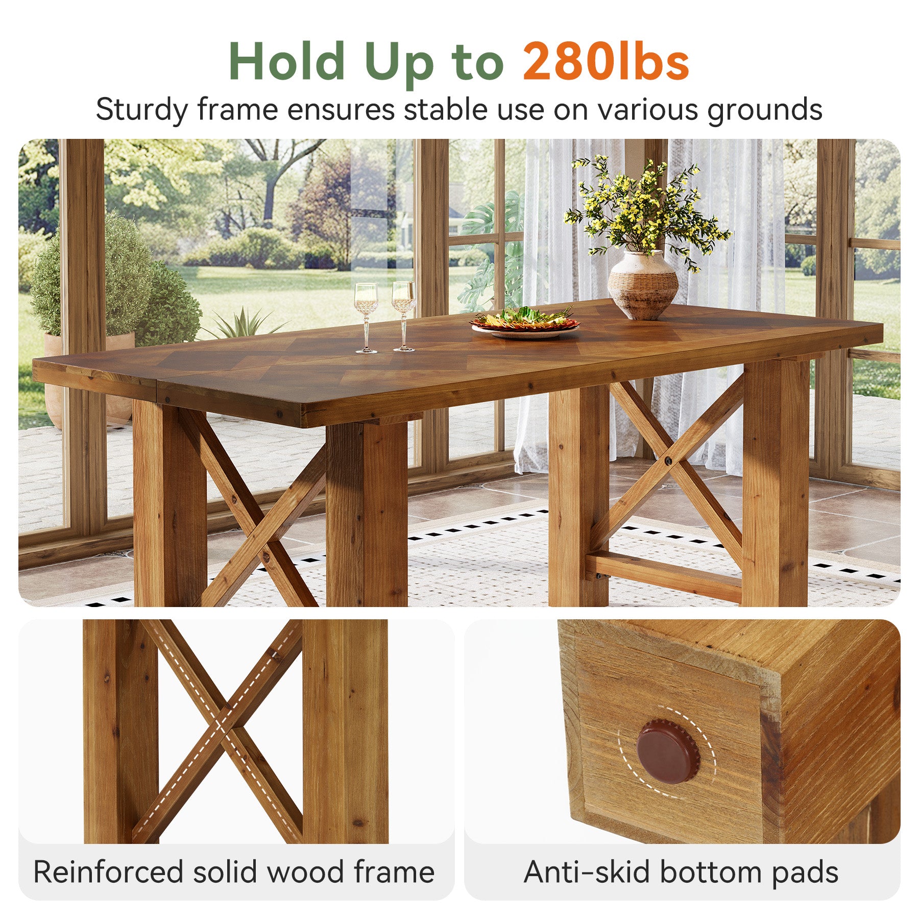 63" Solid Wood Dining Table for 4-6, Rectangle Kitchen Table with X-Shaped Frame
