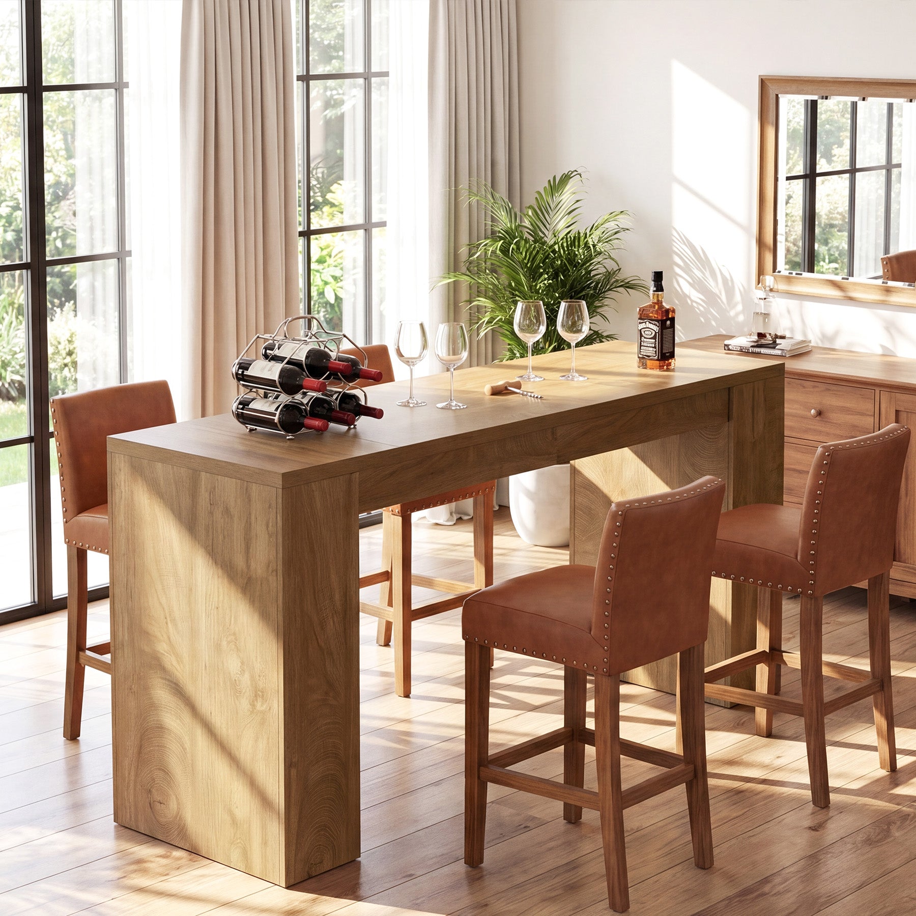 71" Long Bar Table, Wooden Farmhouse Counter Height Home Bar Table