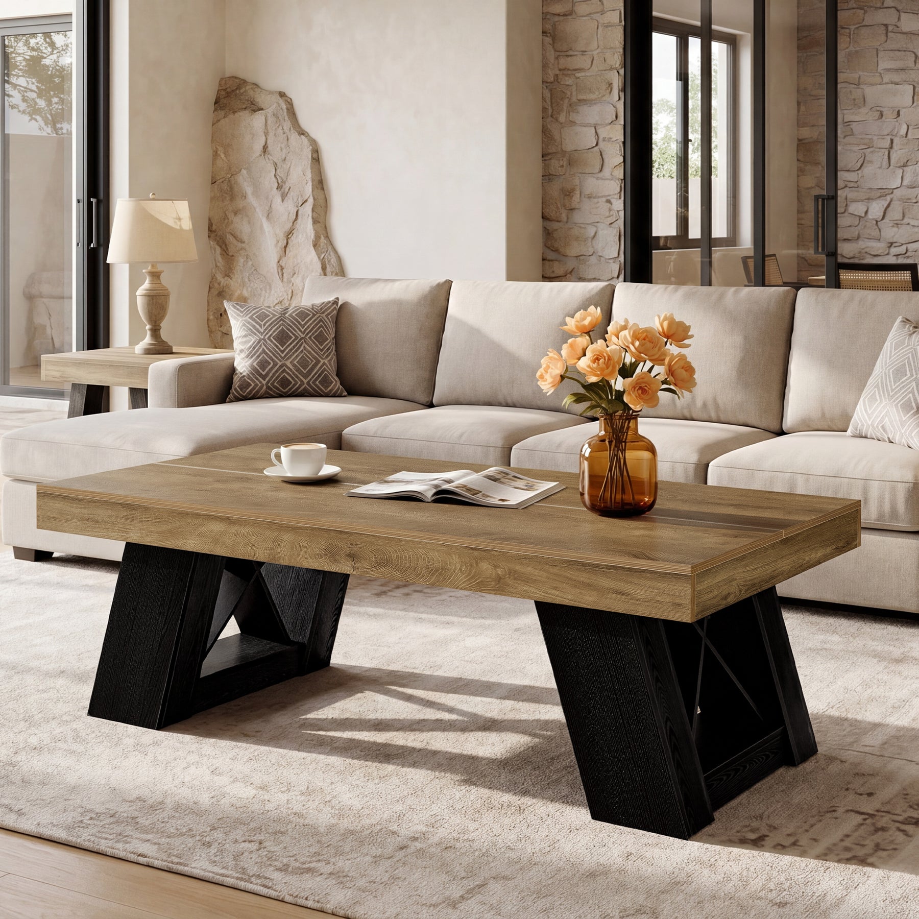Tribesigns 55-Inch Large Coffee Table, Thick Top X-Frame Table for Living Room