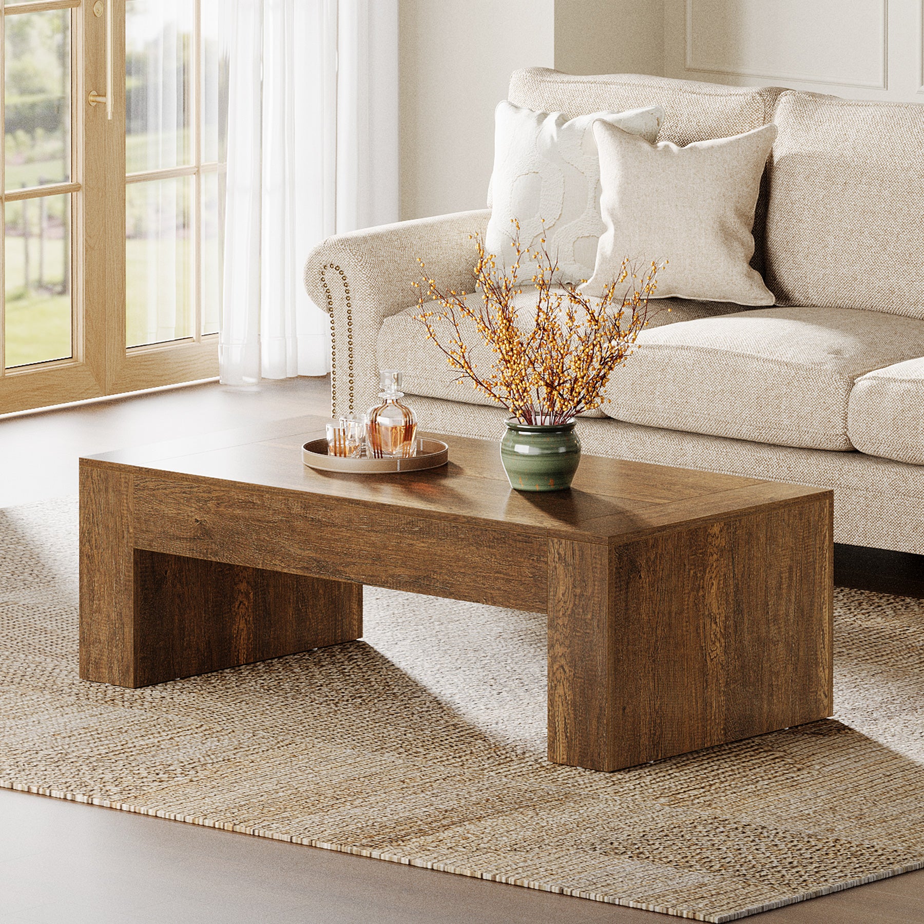 51" Coffee Table, Wood Center Table Simple Cocktail Tea Table