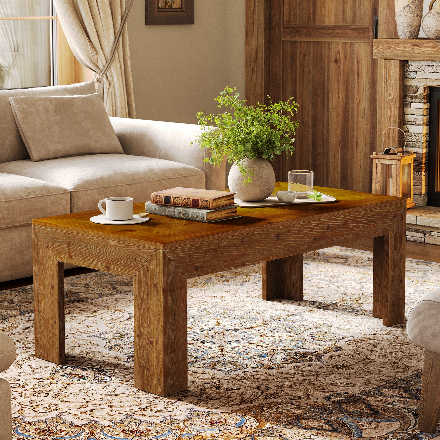 47" Solid Wood Coffee Table, Rectangular Center Cocktail Table