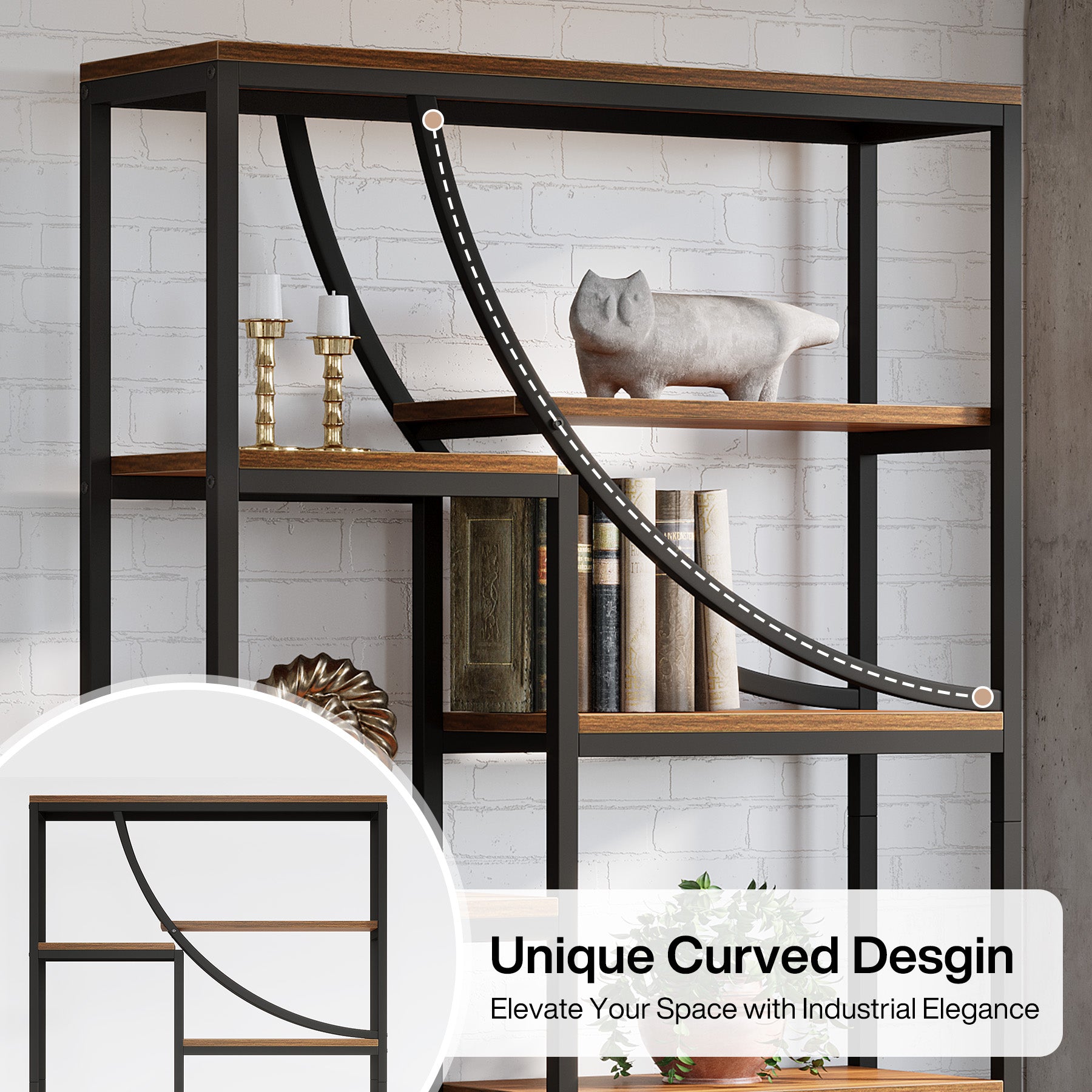 9-Tier Bookcase, 70.87" Industrial Etagere Bookshelf with Open Shelf