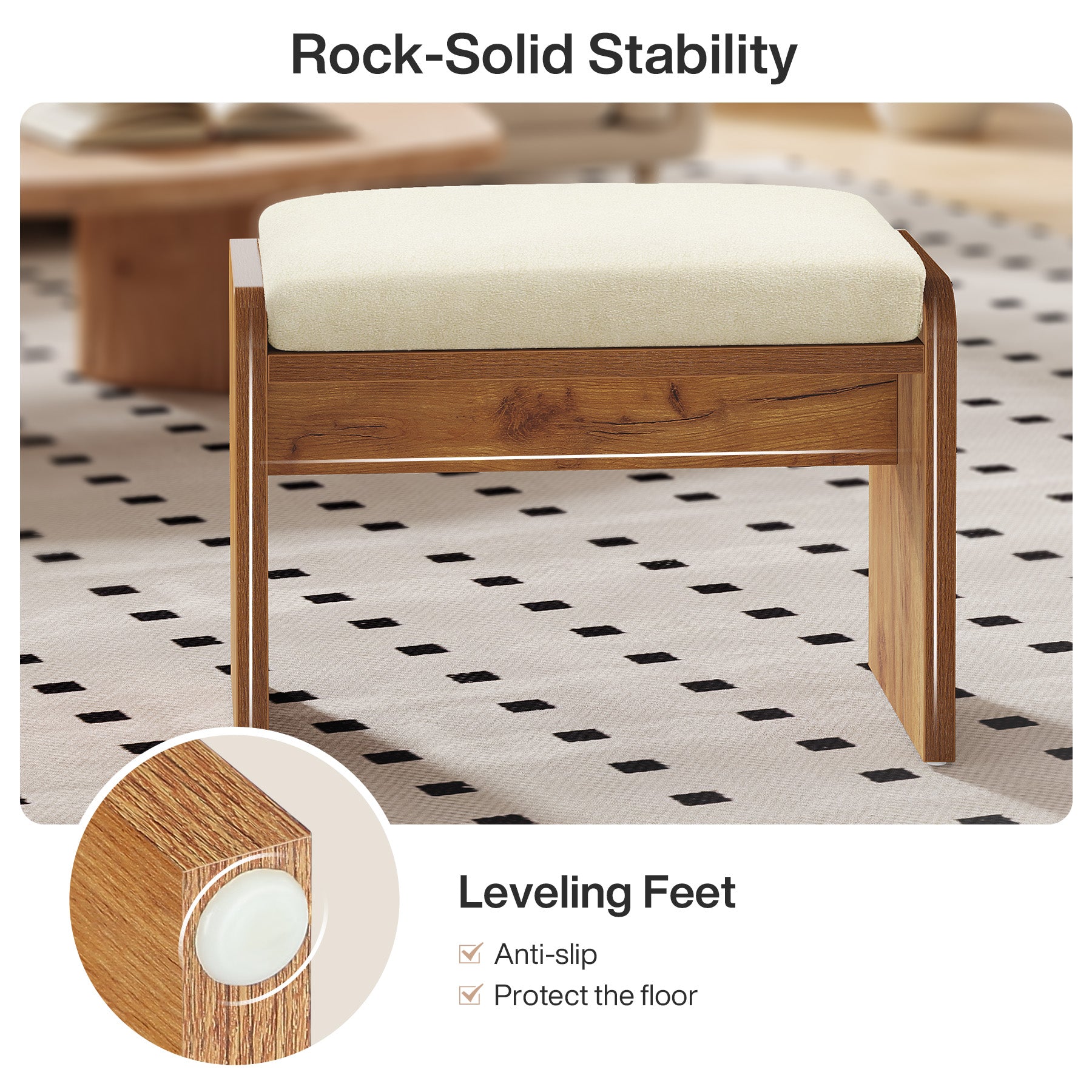 Vanity Stool, Modern Upholstered Ottoman Bench with Removable Cushion