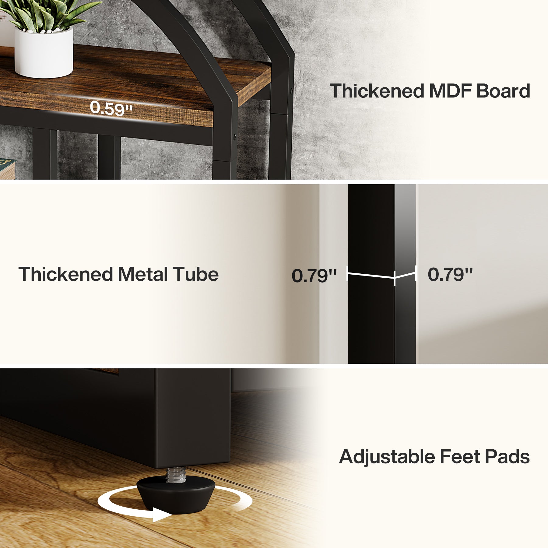 71" Industrial Bookshelf, Arched Bookcase with Open Display Shelves