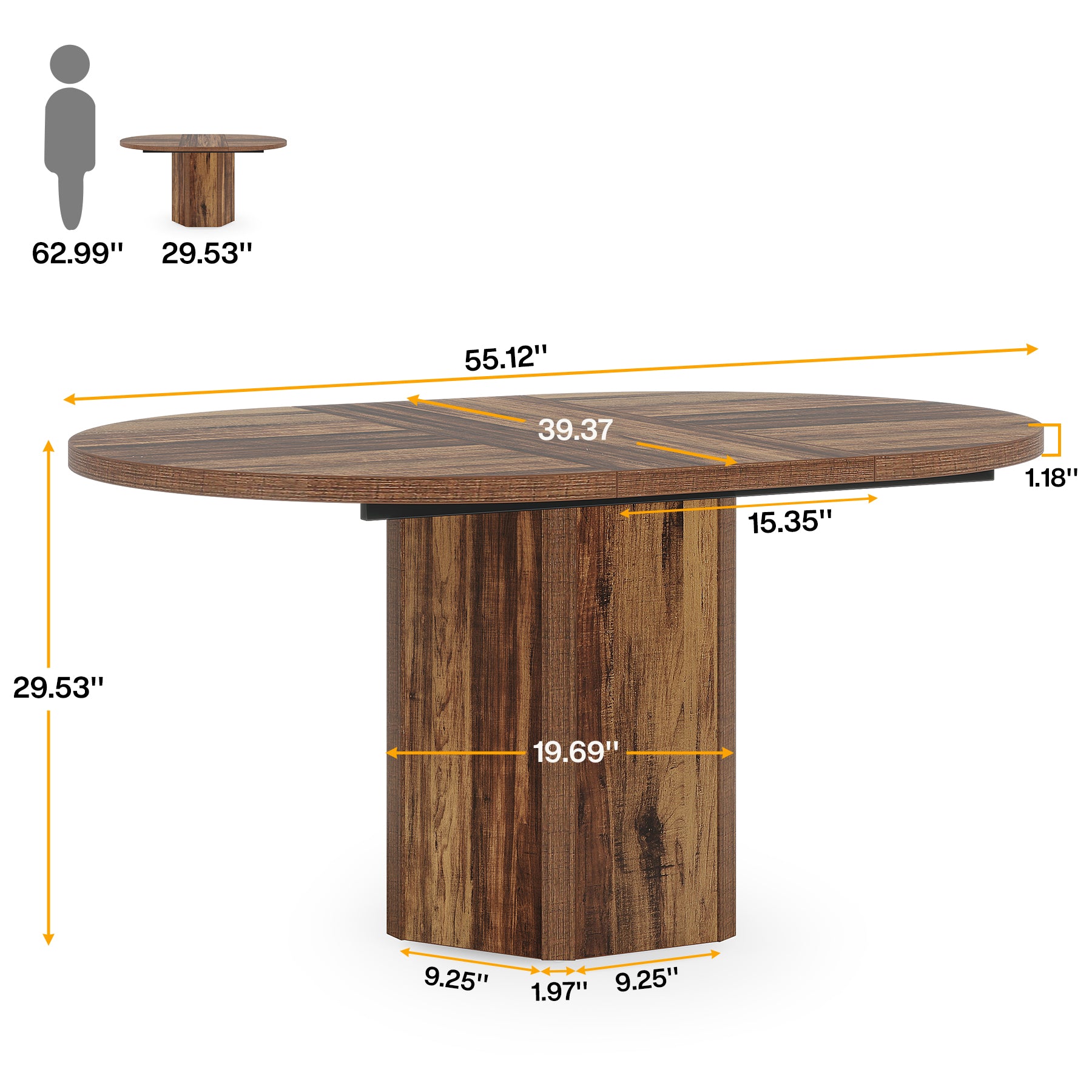55" Conference Table, Oval Rustic Meeting Table For 6 People