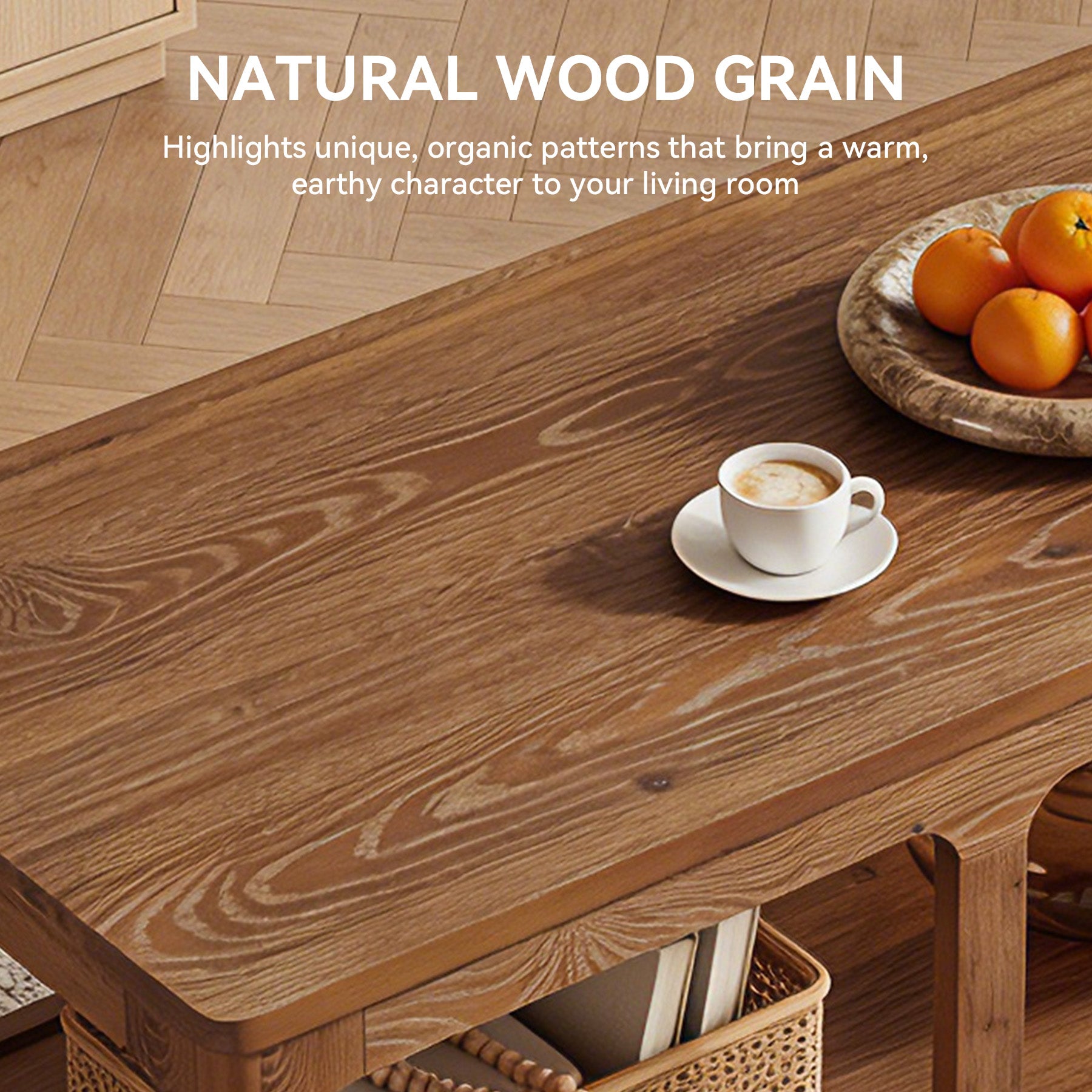 47.2" Rectangle Coffee Table, 2-Tier Solid Wood Center Table Cocktail Tea Table