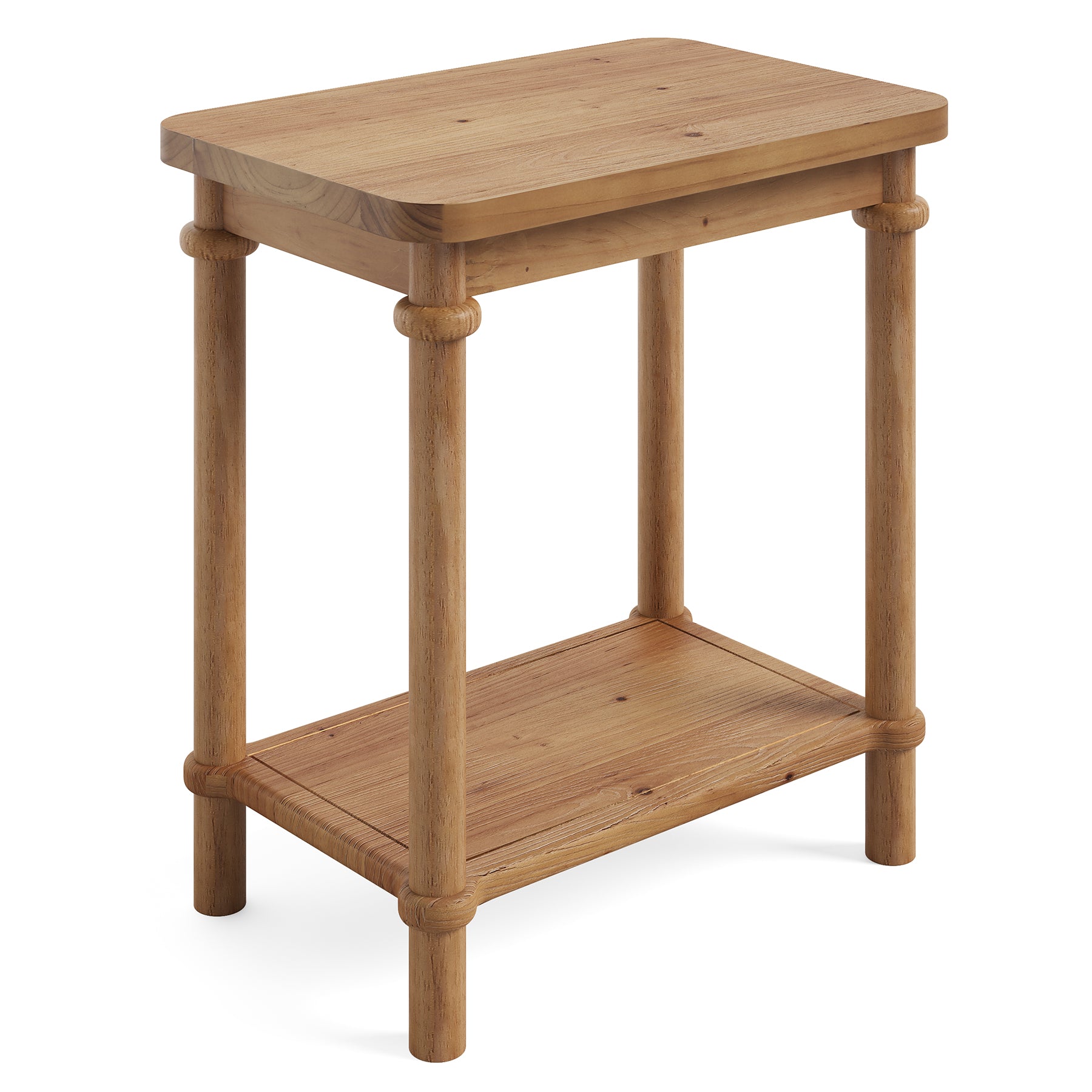 Solid Wood End Table, 2-Tier Oval Side Table with Storage Shelves