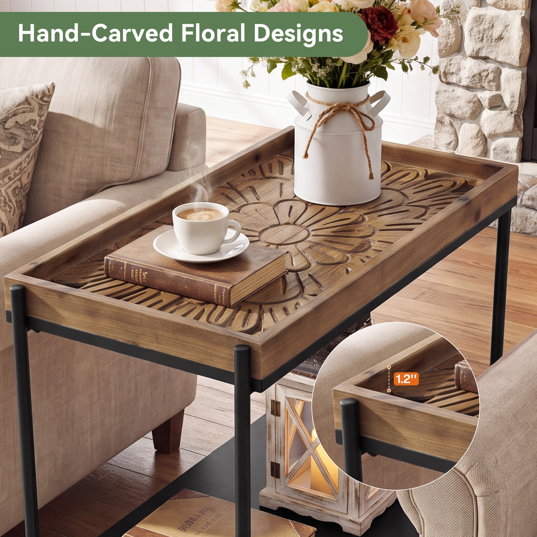 27.5" 2-Tier End Table with Storage Shelf, Solid Wood Side Table for Living Room