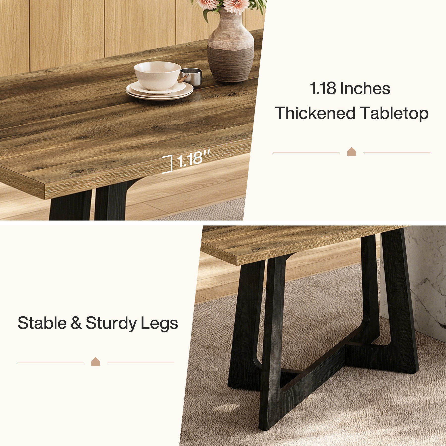 47" Small Dining Table for 2-4 People, Farmhouse Kitchen Table with Sturdy Pedestal Base