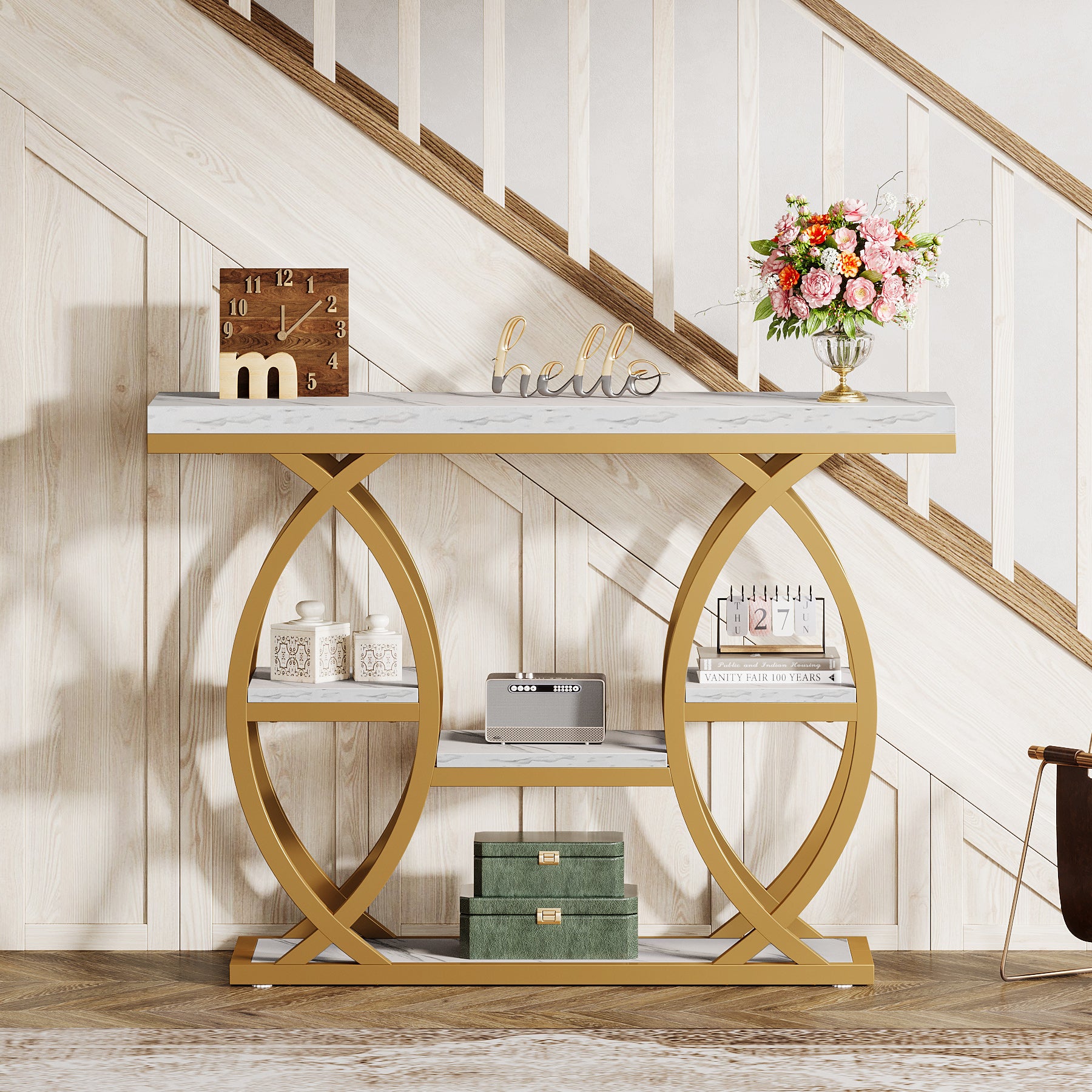 39.4" Console Table, Industrial 4-Tier Sofa Table Entryway Table with Storage Shelves