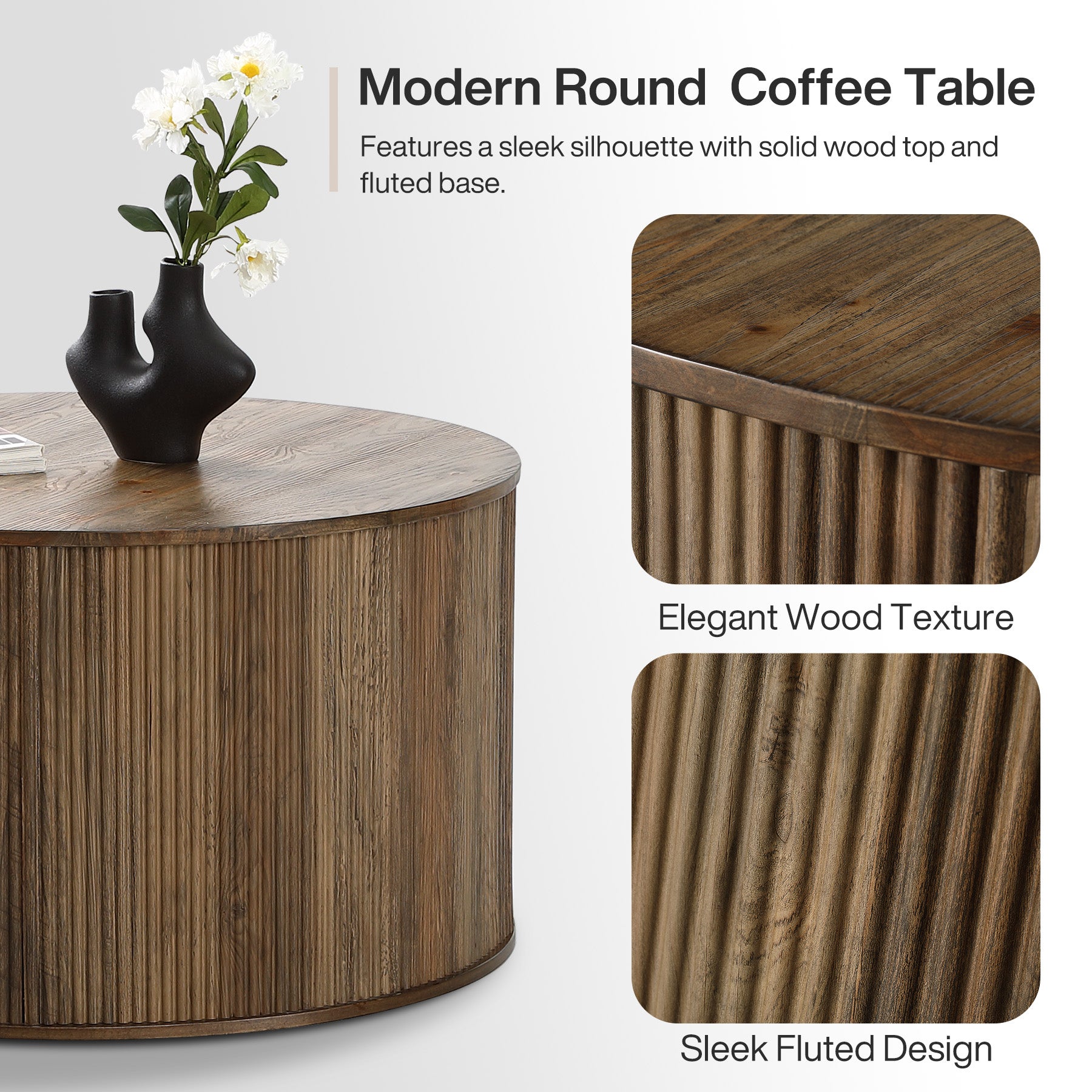 31.5" Round Coffee Table, Modern Center Table with Wooden Veneer Top