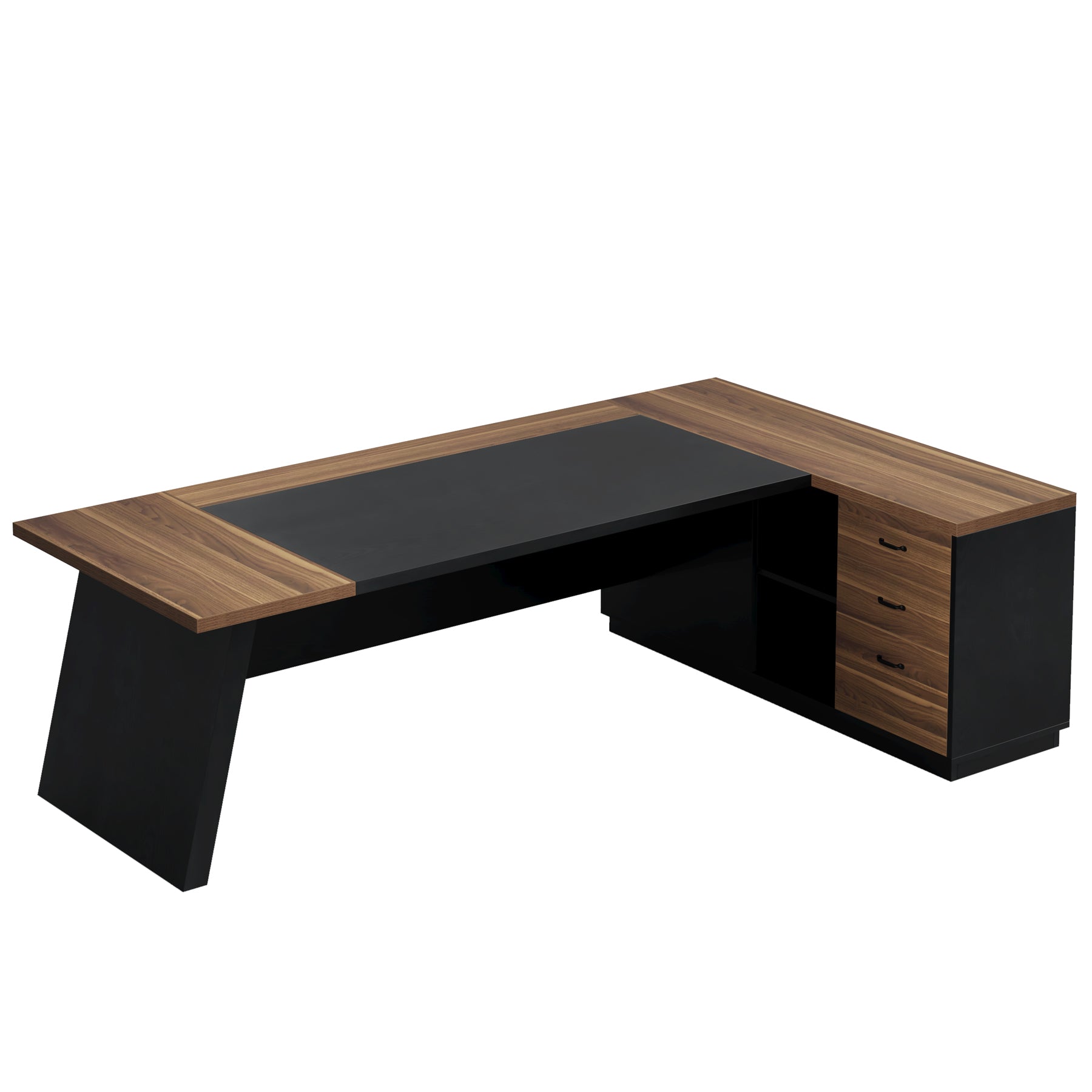 L-Shaped Executive Desk, 78" Office Desk with Drawers and Lateral File Cabinet