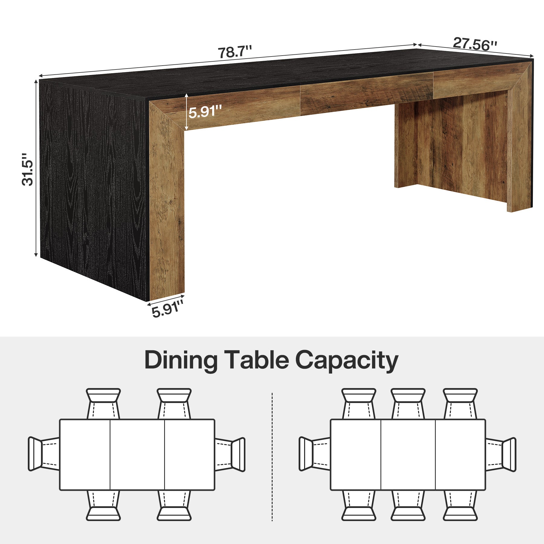 78.7" Long Dining Table, Rectangular Kitchen Table for 6-8 People