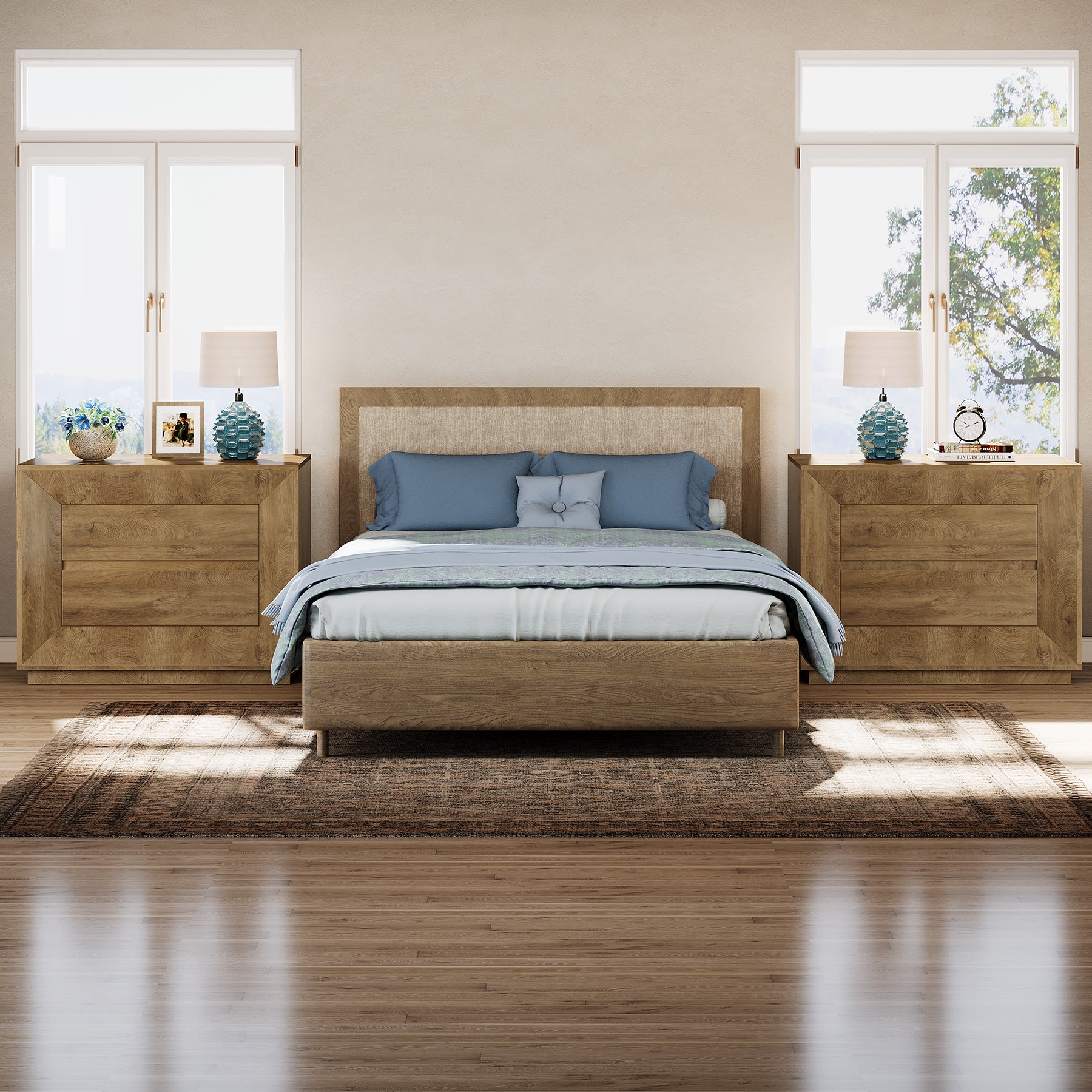 35.43" Wide Nightstand, Large Bedside Table with Drawers