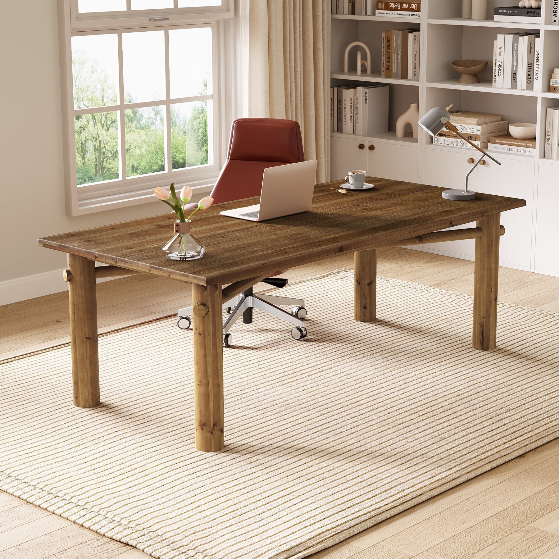 Solid Wood Home Office Desk, 62.99" Farmhouse Executive Computer Desk