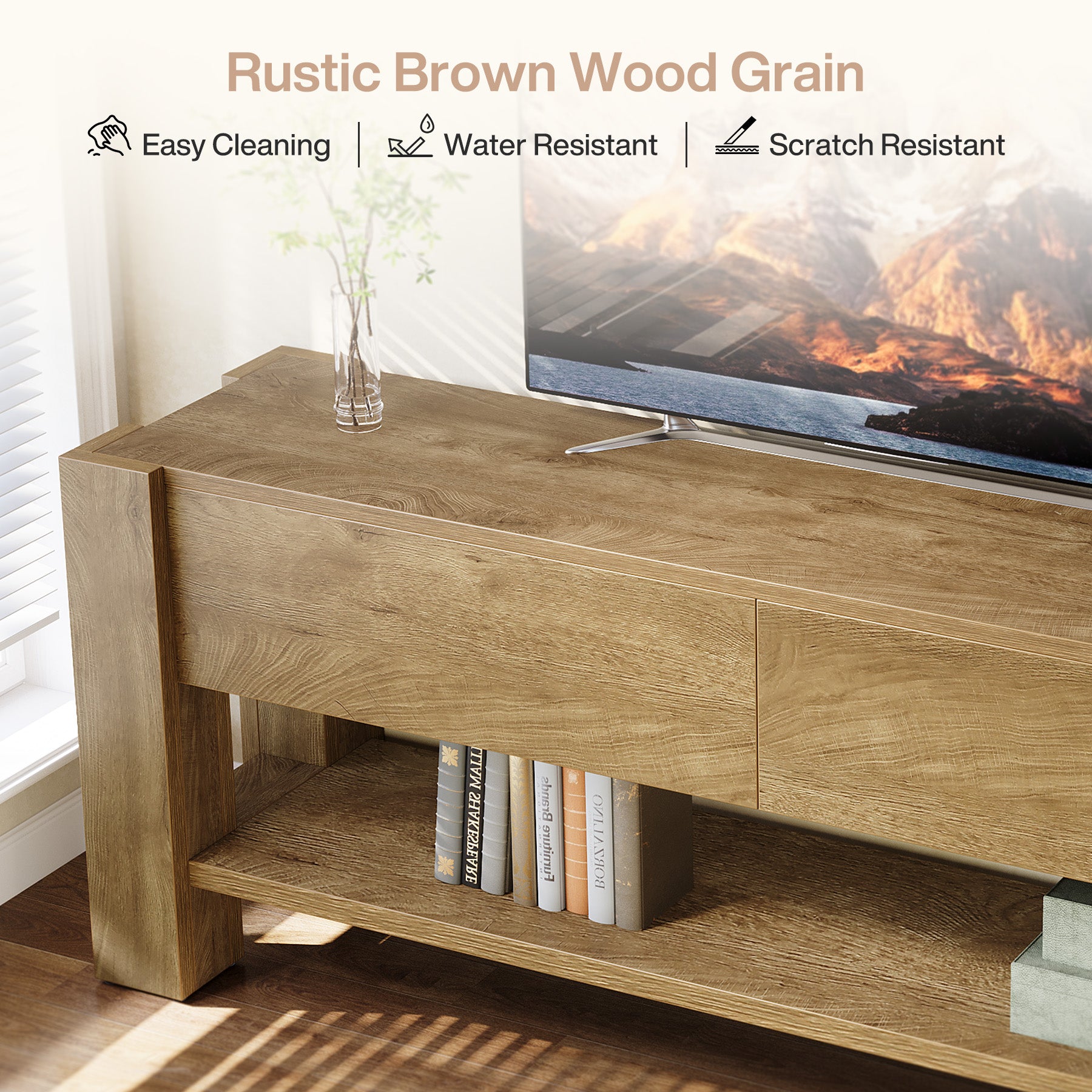 63" TV Stand for TVs up to 75", Entertainment Center with 2 Drawers & Shelves