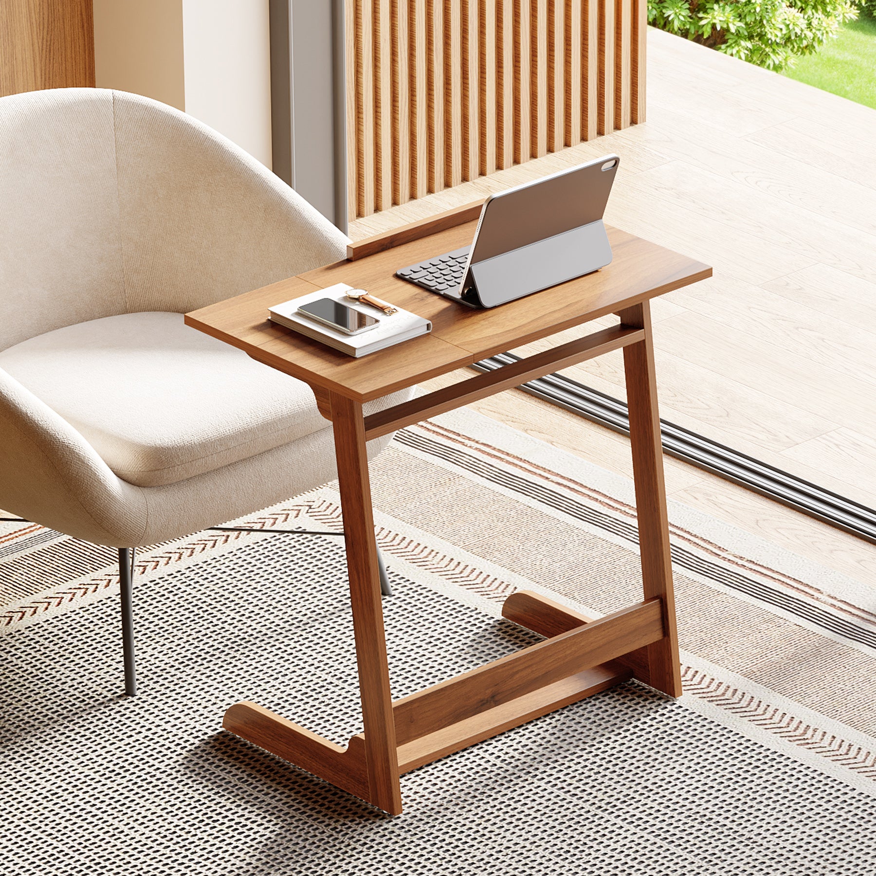 C-Shaped End Table, 25" Side Table With Tiltable Board For Living Room