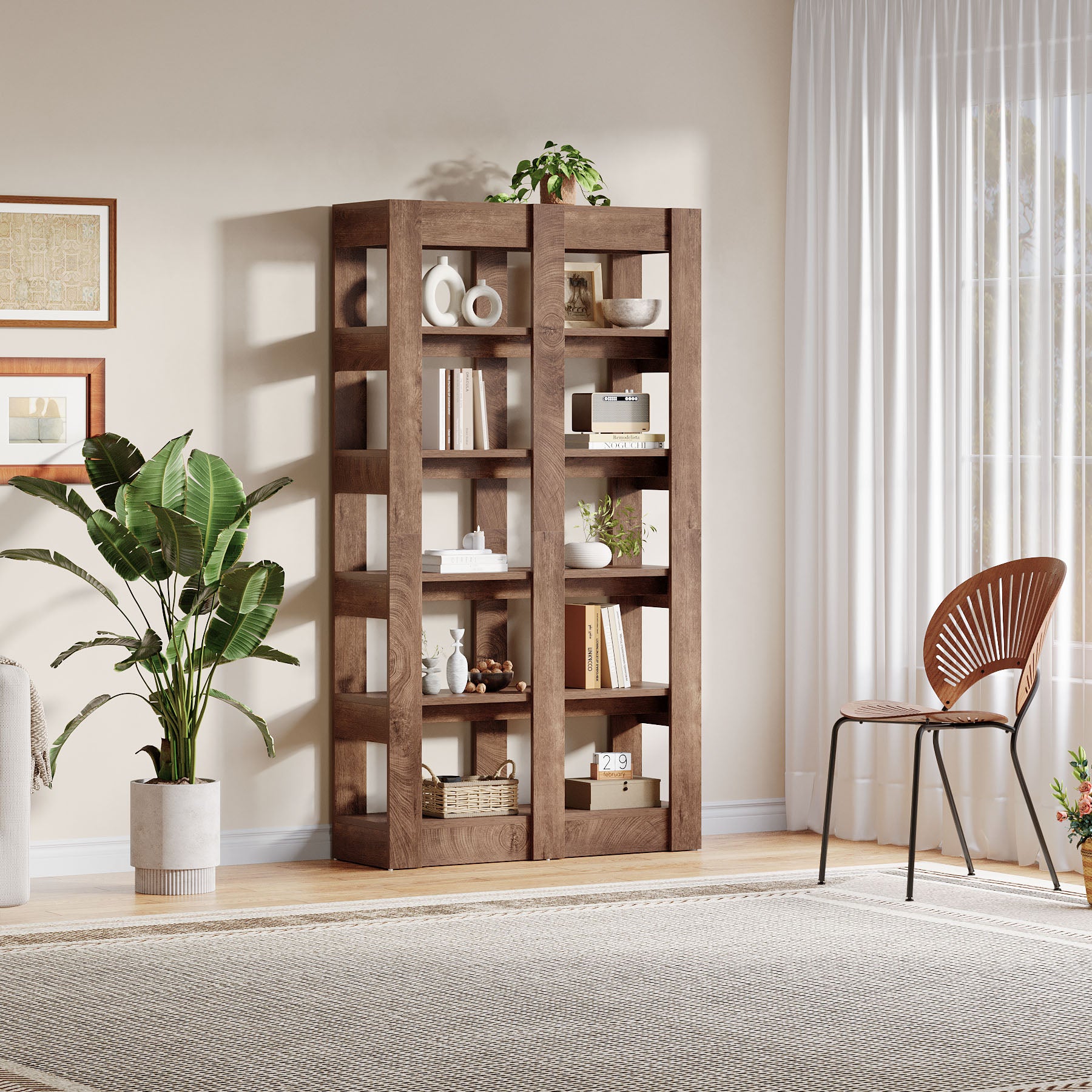 71" Tall Bookshelf, Floorstanding 6-Tier Home Office Bookcase Etagere