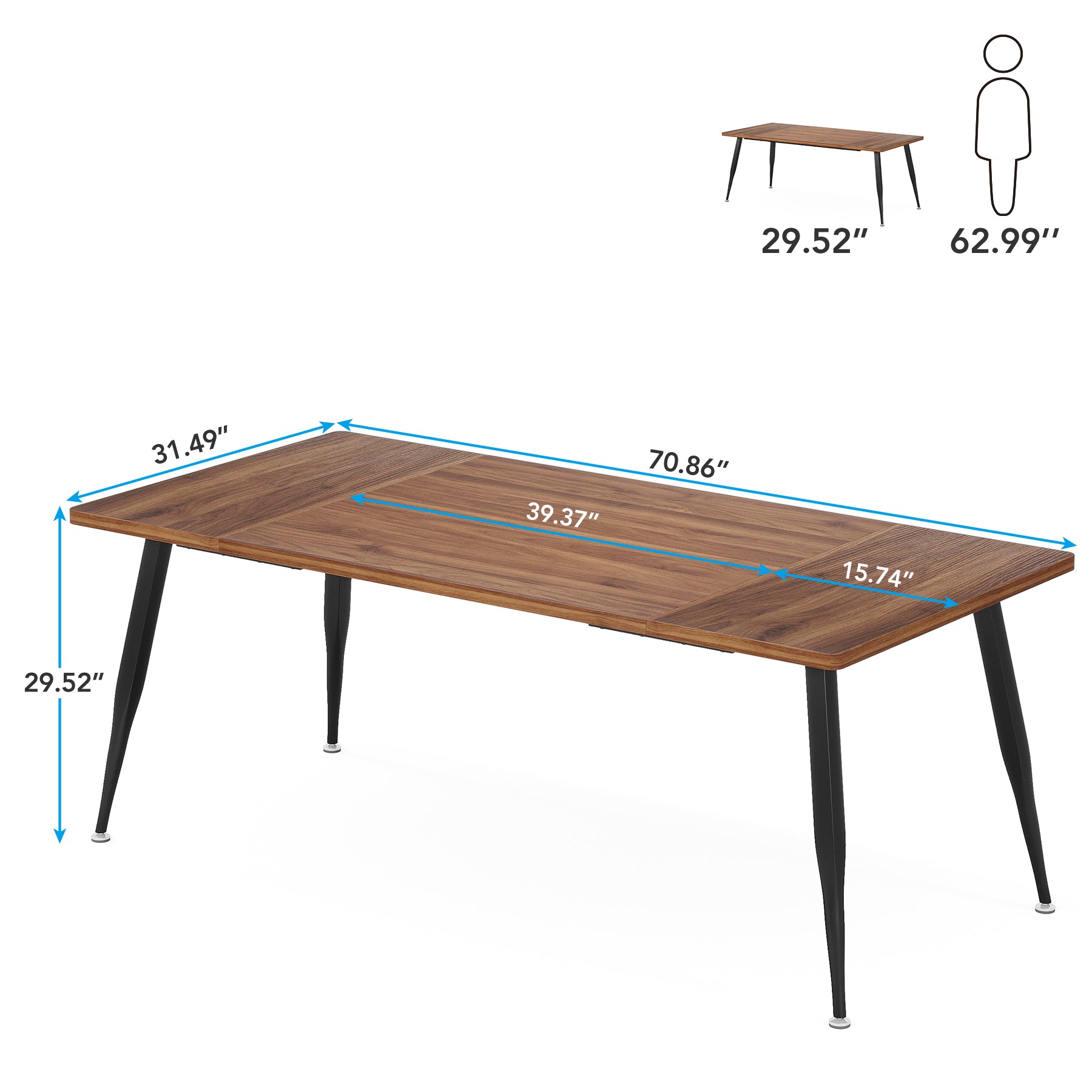 Industrial Dining Table, 70.9" Kitchen Dinner Table for 6 to 8 People