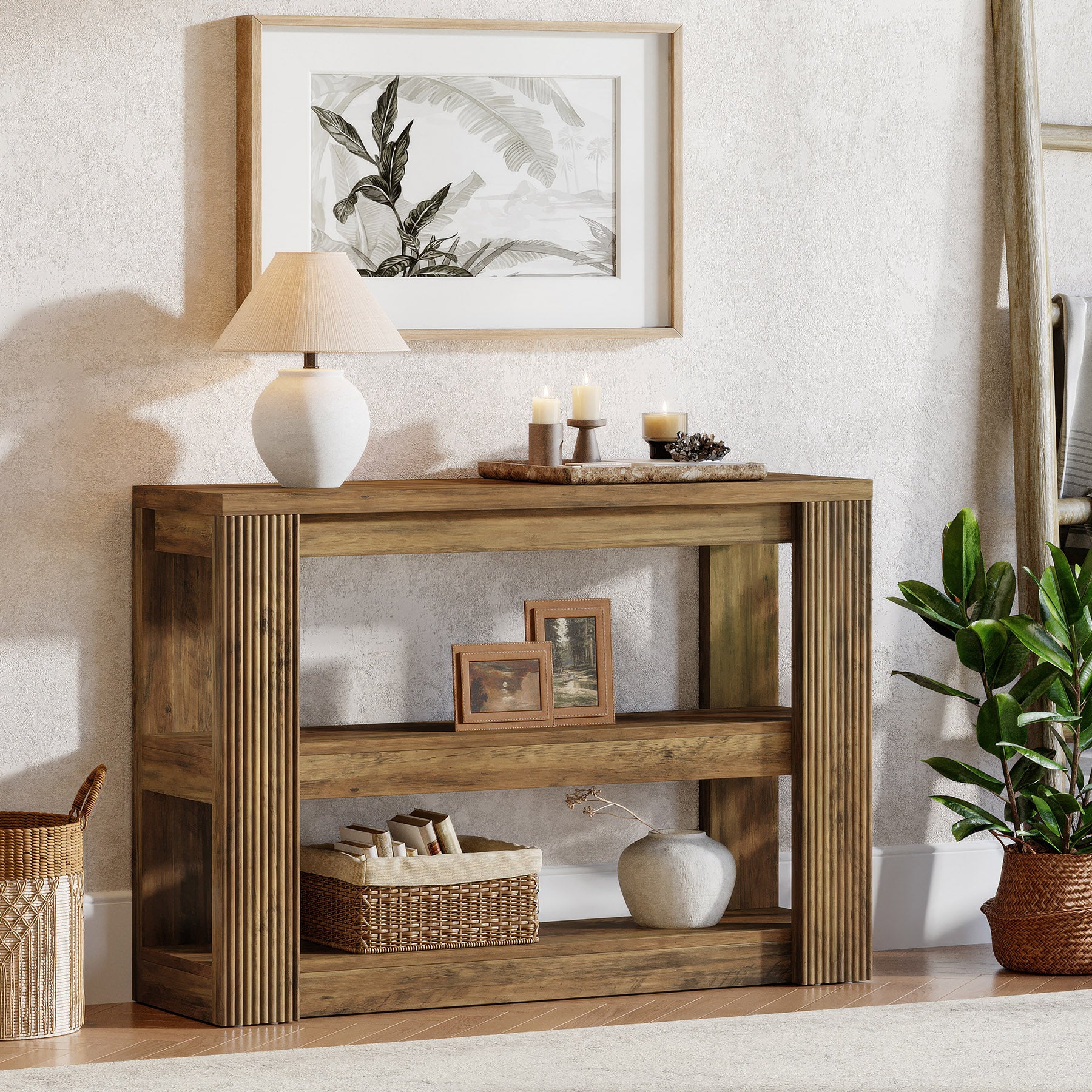 41.3" 3-Tier Farmhouse Console Table, Narrow Entryway Sofa Table with Storage Shelves for Hallway, Living Room, or Foyer