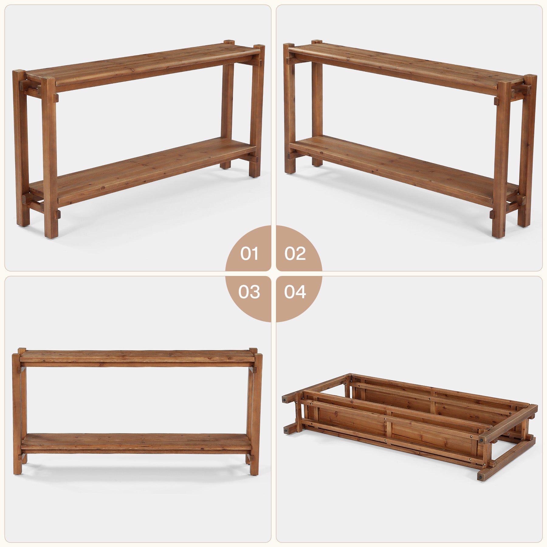 63" Solid Wood Console Table, 2-Tier Farmhouse Entryway Table with Storage