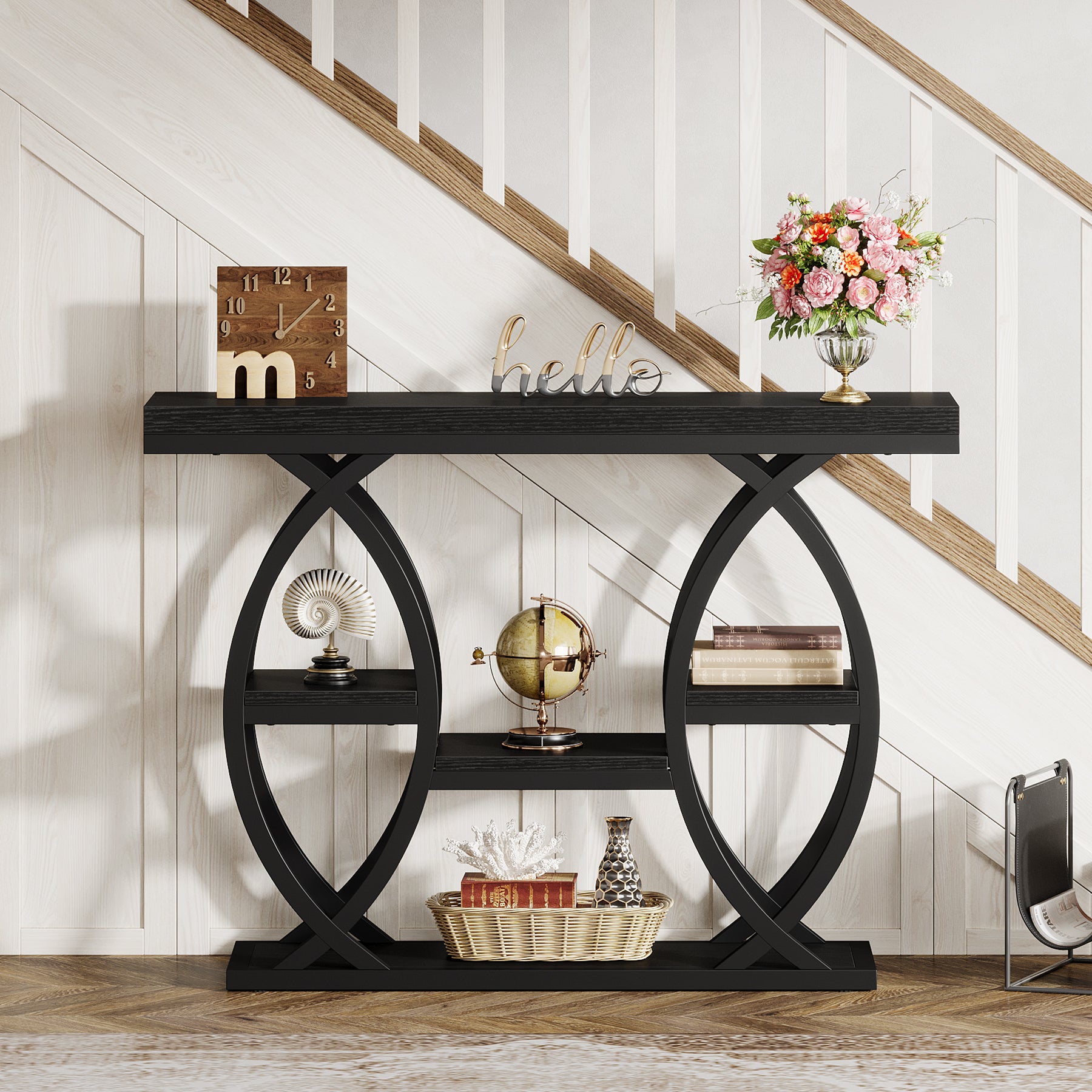 39.4" Console Table, Industrial 4-Tier Sofa Table Entryway Table with Storage Shelves