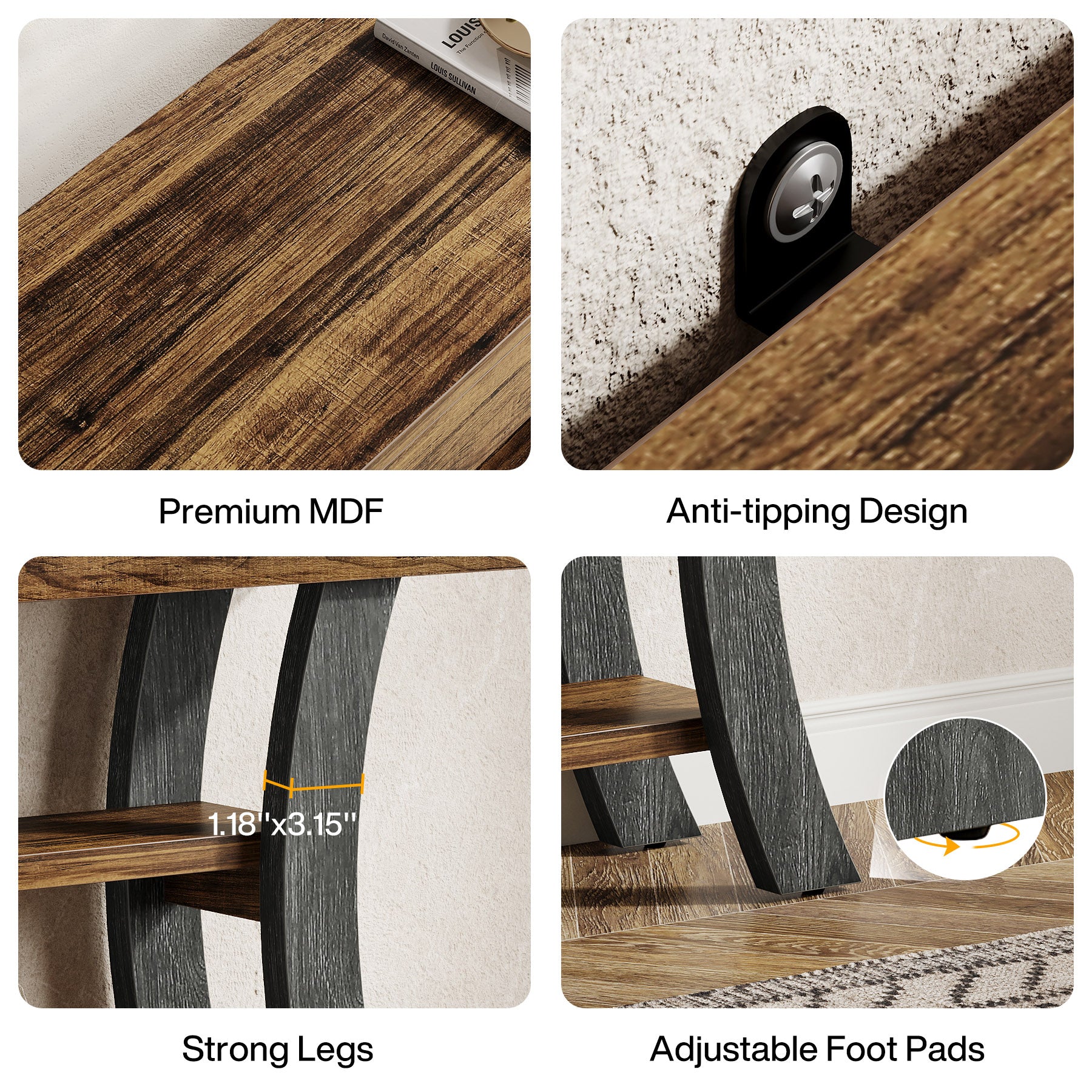 41" Console Table, Sofa Entryway Table with Storage Shelves