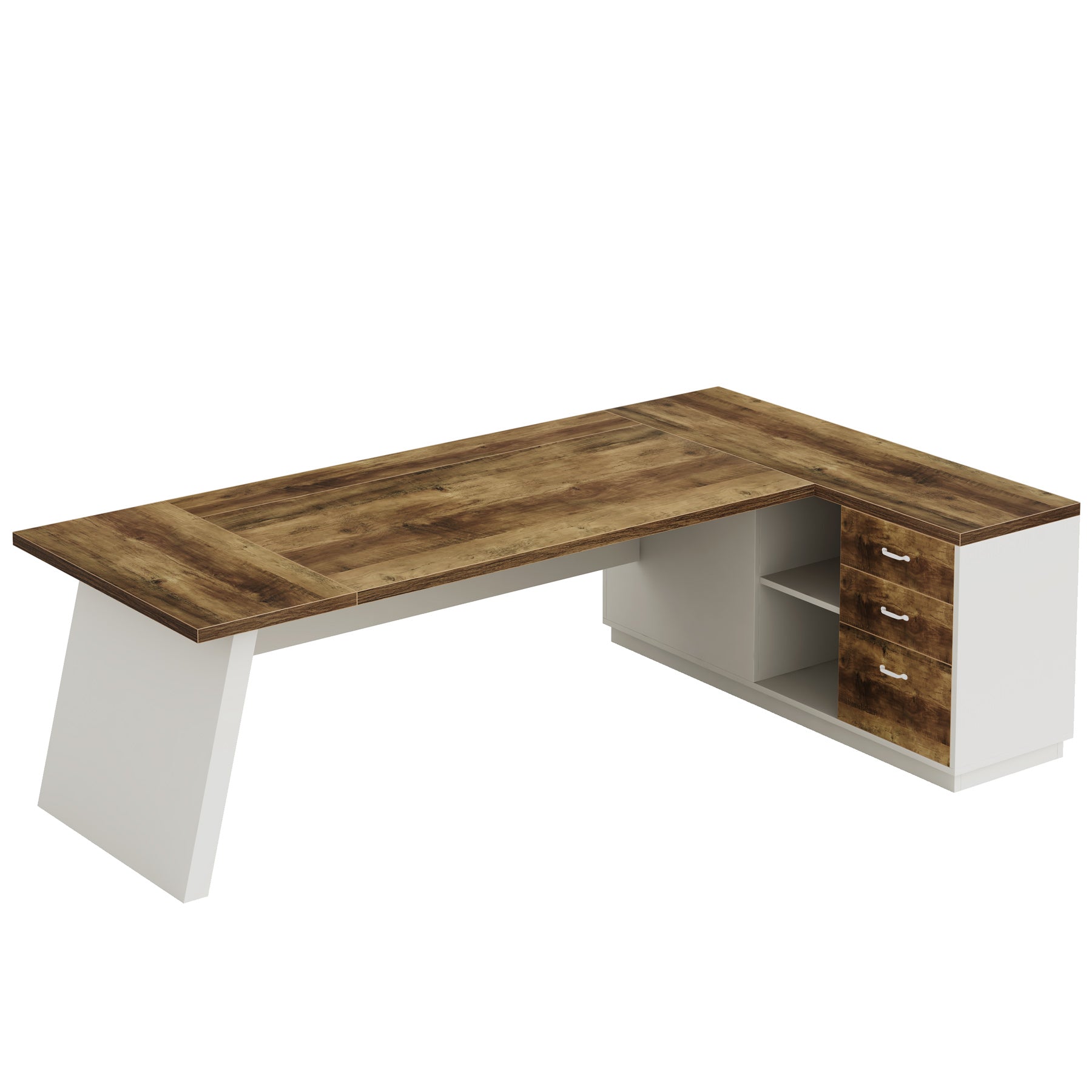 L-Shaped Executive Desk, 78" Office Desk with Drawers and Lateral File Cabinet