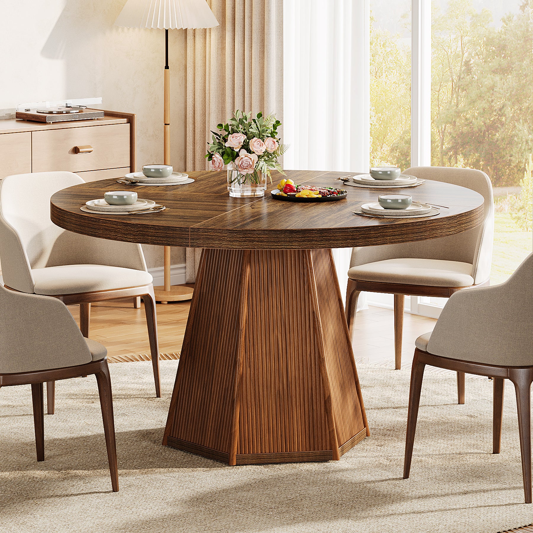 47" Round Dining Table, Farmhouse Kitchen Dinner Table for 4