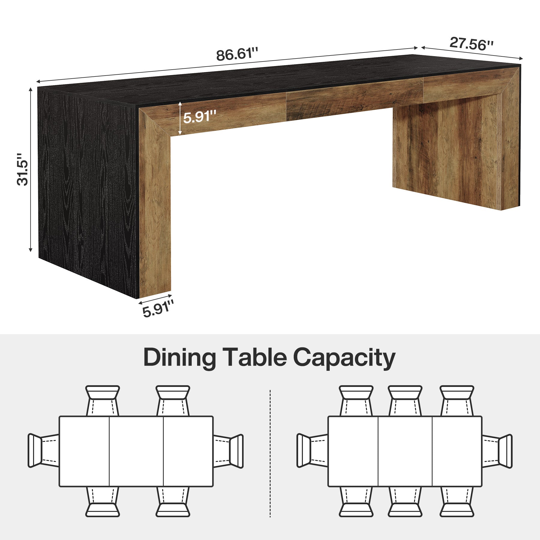86.6" Long Dining Table, Rectangular Kitchen Table for 6-8 People
