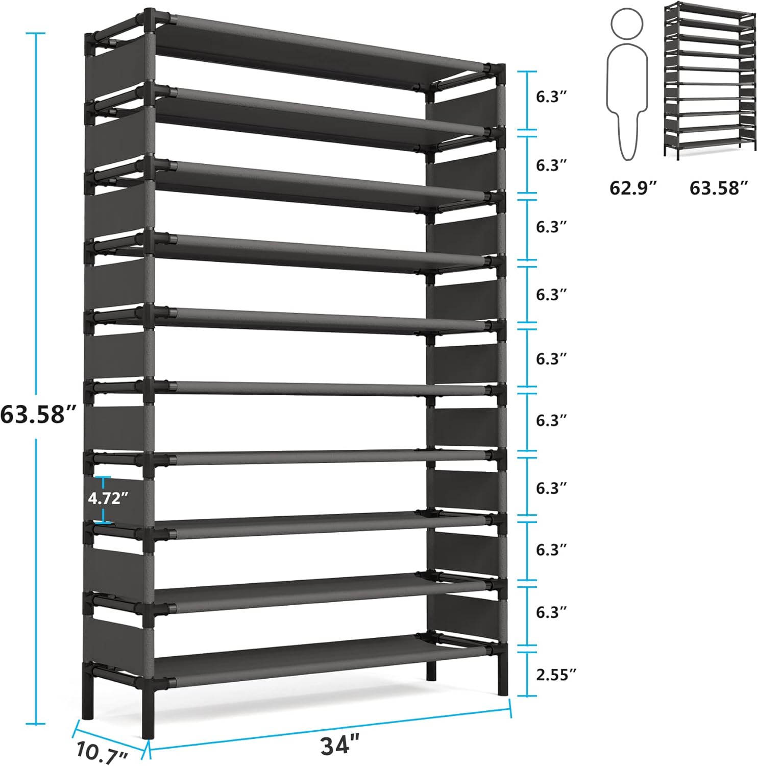 10 Tiers Shoe Rack, Large Capacity Shoe Shelf Shoe Organizer for 50 Pairs